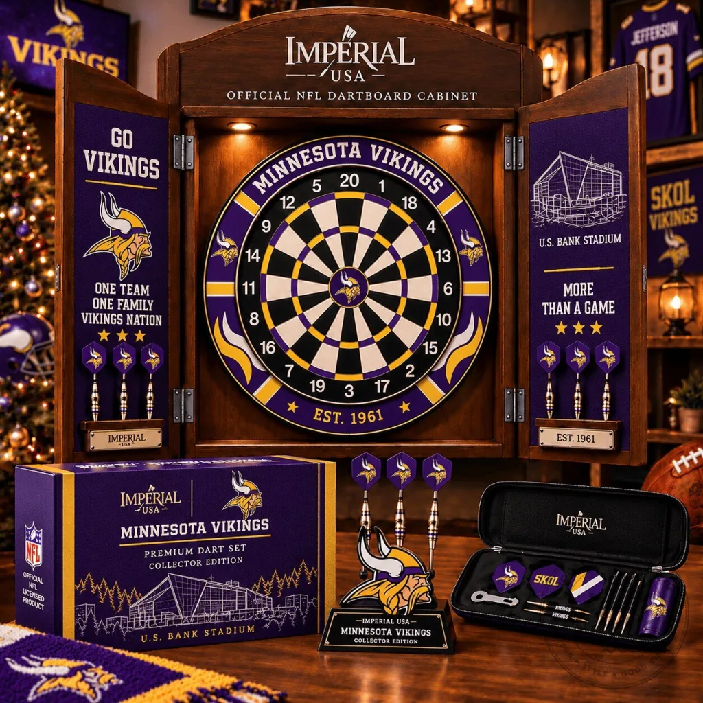 Minnesota Vikings NFL Dartboard Cabinet Set Minnesota Vikings NFL Dartboard Cabinet Set