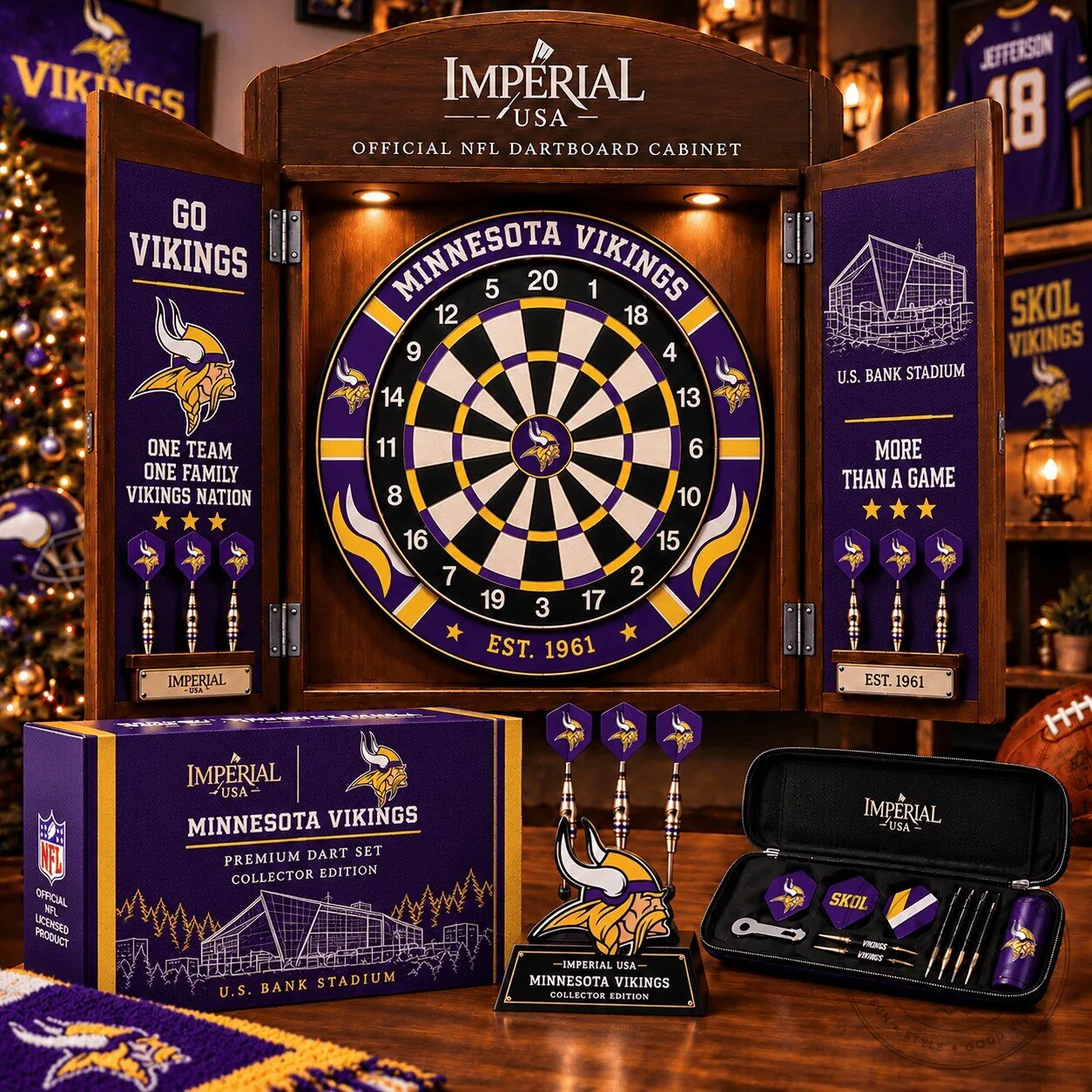 Minnesota Vikings NFL Dartboard Cabinet Set