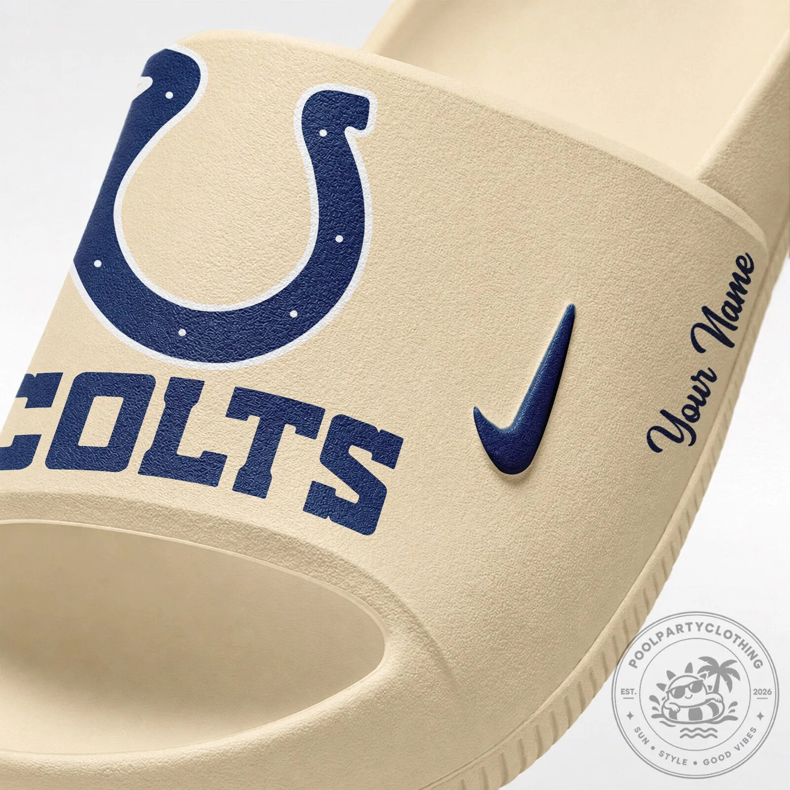 Indianapolis Colts NFL Team Logo Custom Name Cream Unisex Slide Sandals