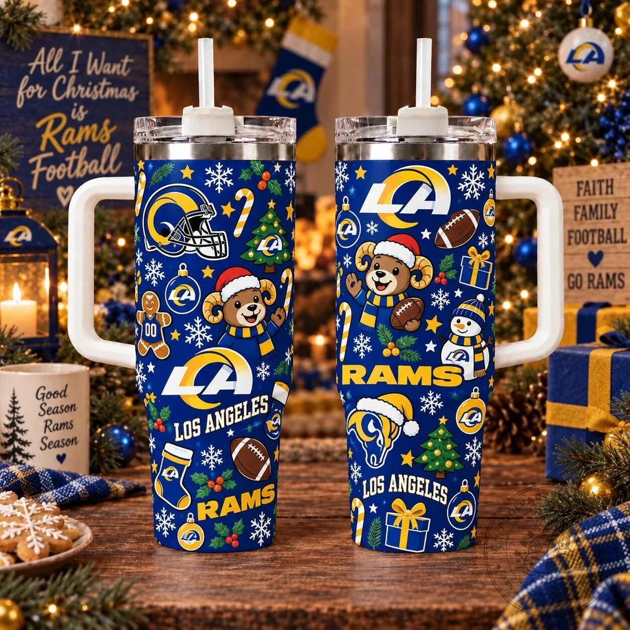 Los Angeles Rams Football Christmas Pattern Insulated Tumbler