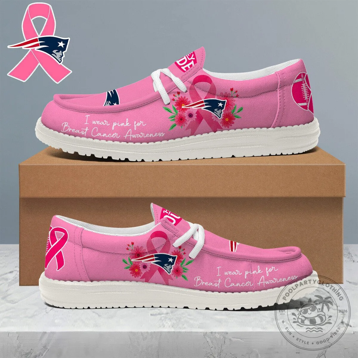 New England Patriots NFL Breast Cancer Awareness Pink Loafer Shoes for Women