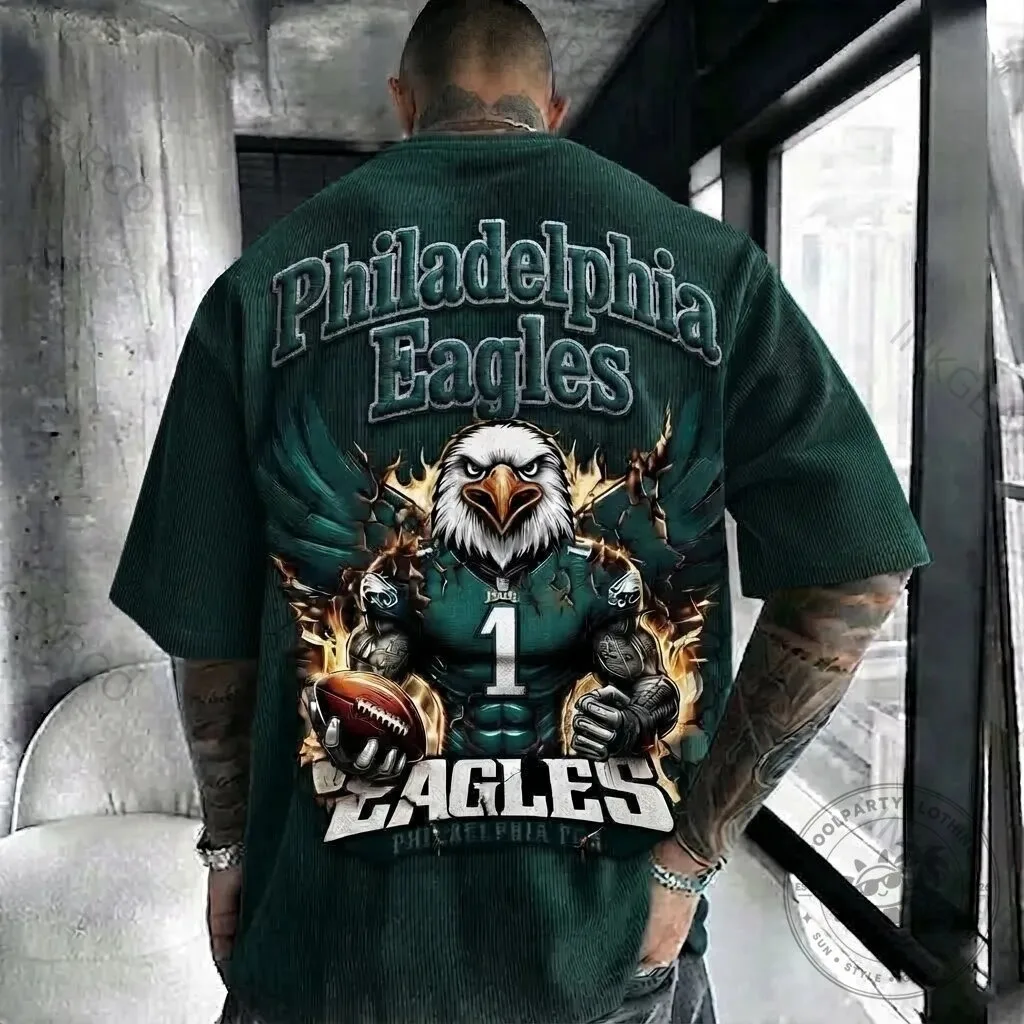 Philadelphia Eagles American Football Team Corduroy Short-SSleeve Shirt