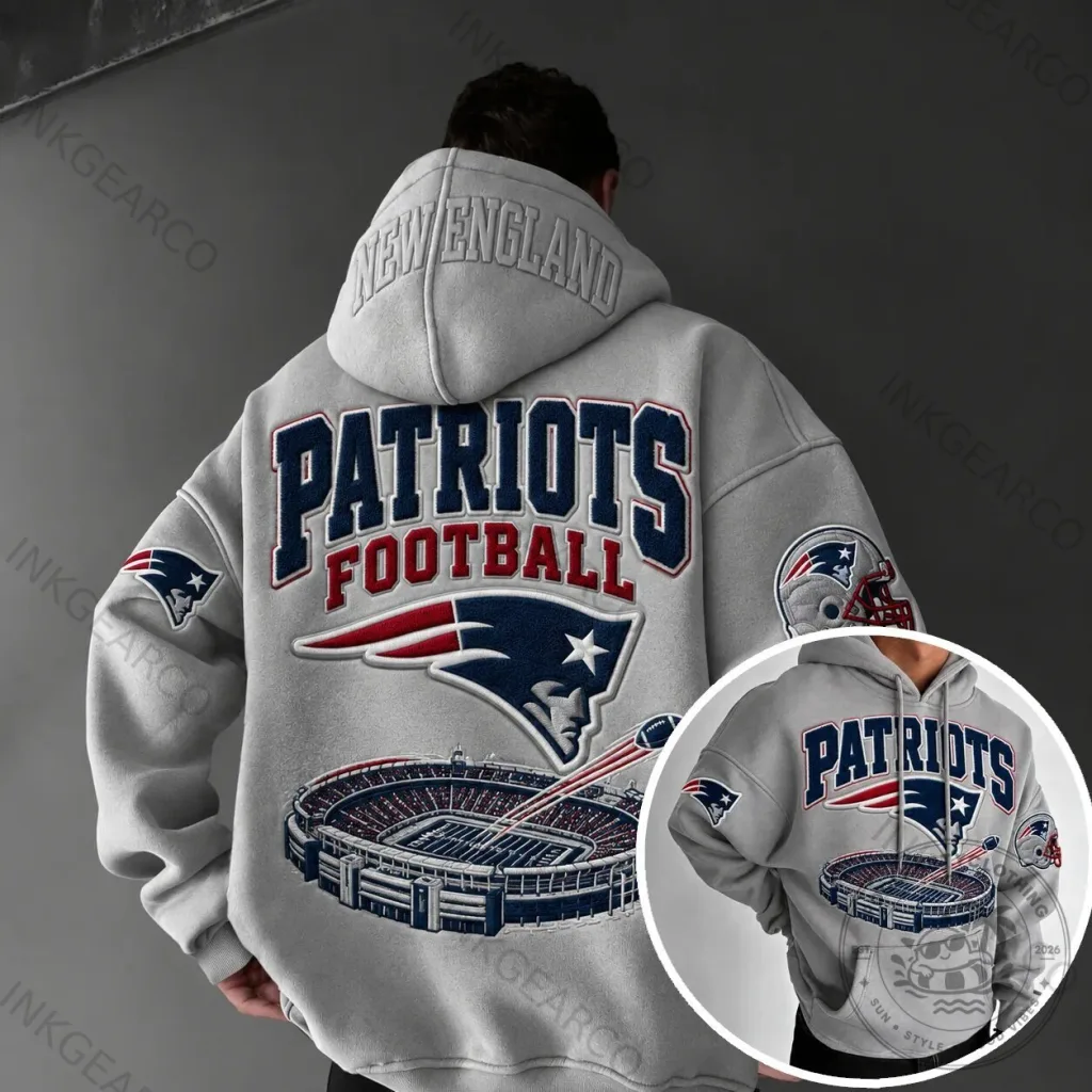 New England Patriots Football Team Stadium Design Gray Hoodie New England Patriots Football Team Stadium Design Gray Hoodie