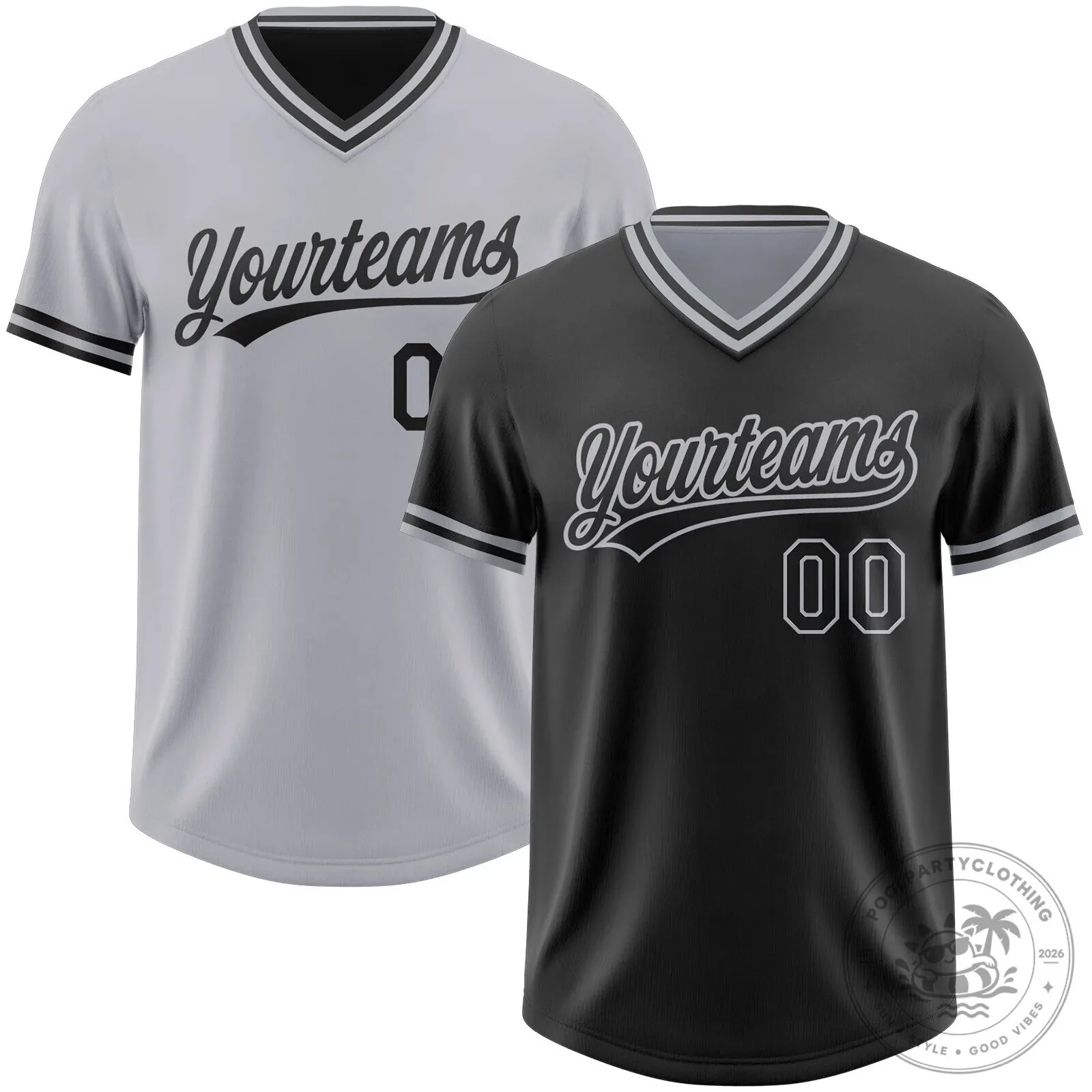 Custom Black Gray Reversible Pullover Baseball Team Jersey Shirt