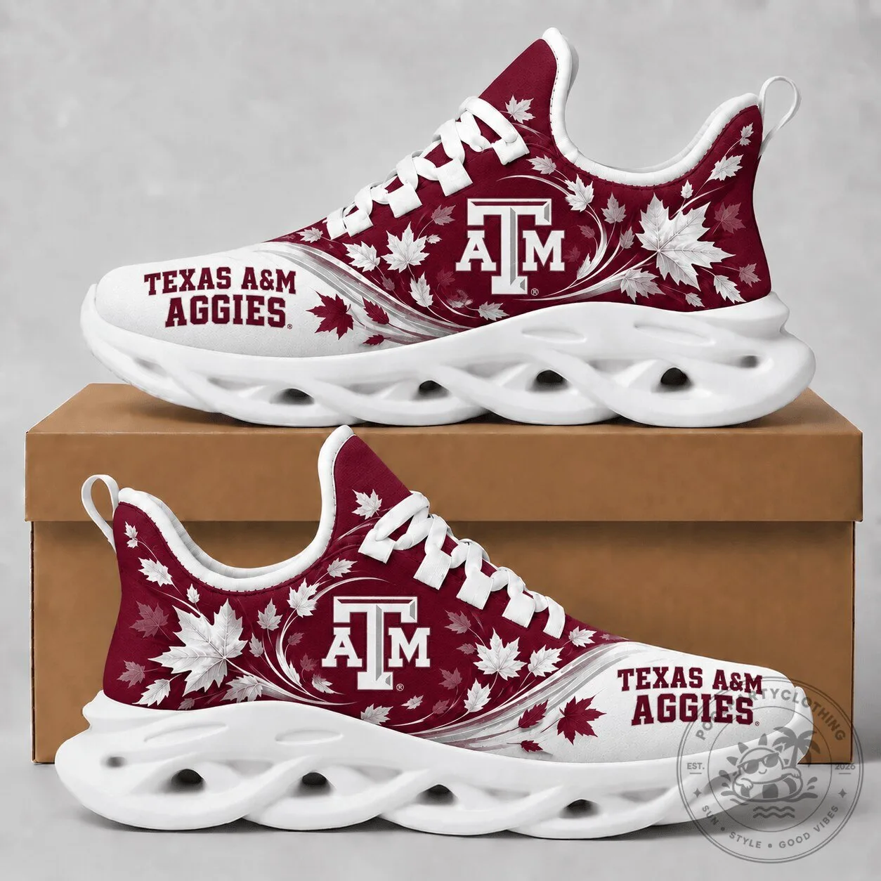 Texas A&M Aggies Fall Maple Leaves Chunky Athletic Shoes