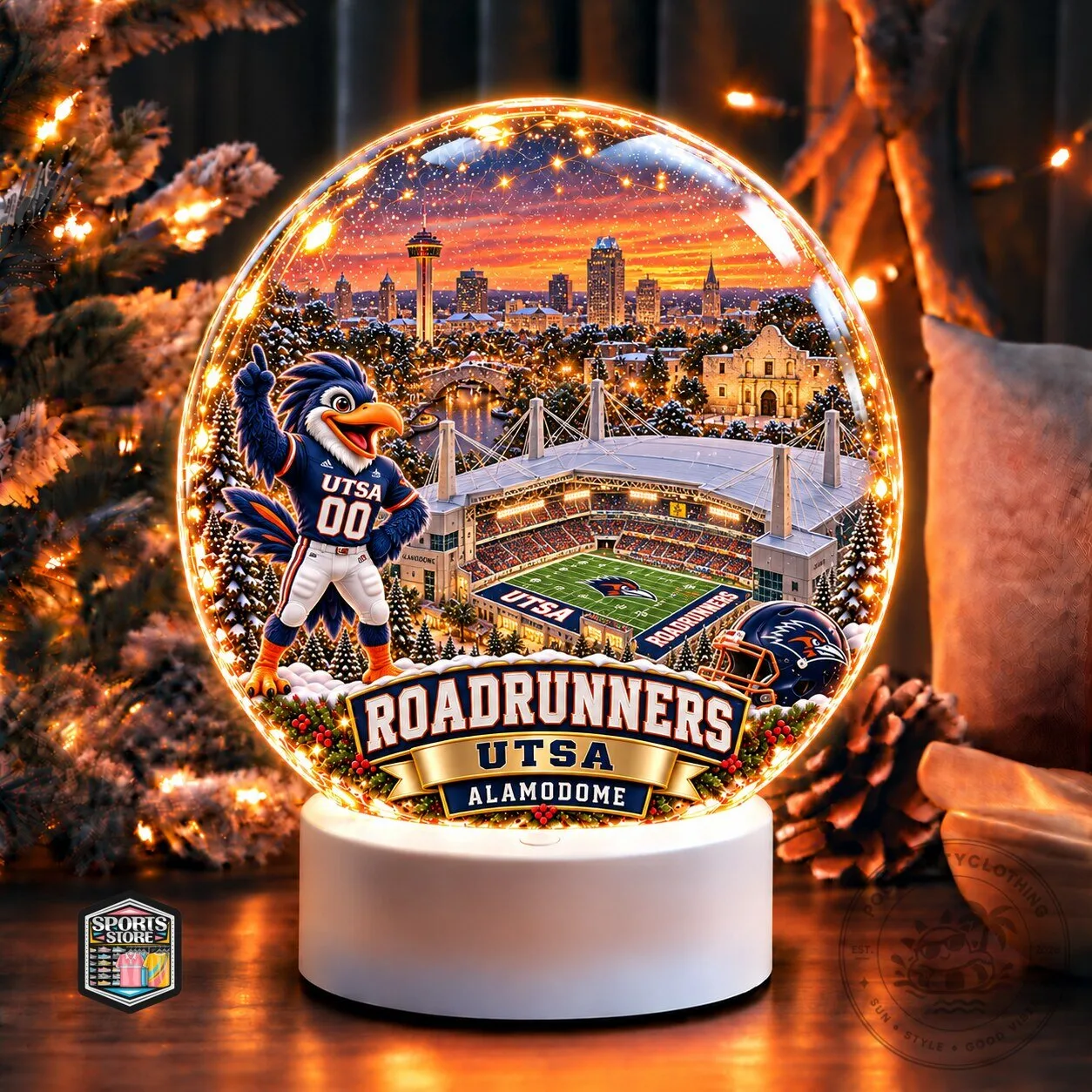 UTSA Roadrunners Alamodome Football Stadium Snow Globe Christmas Night Light