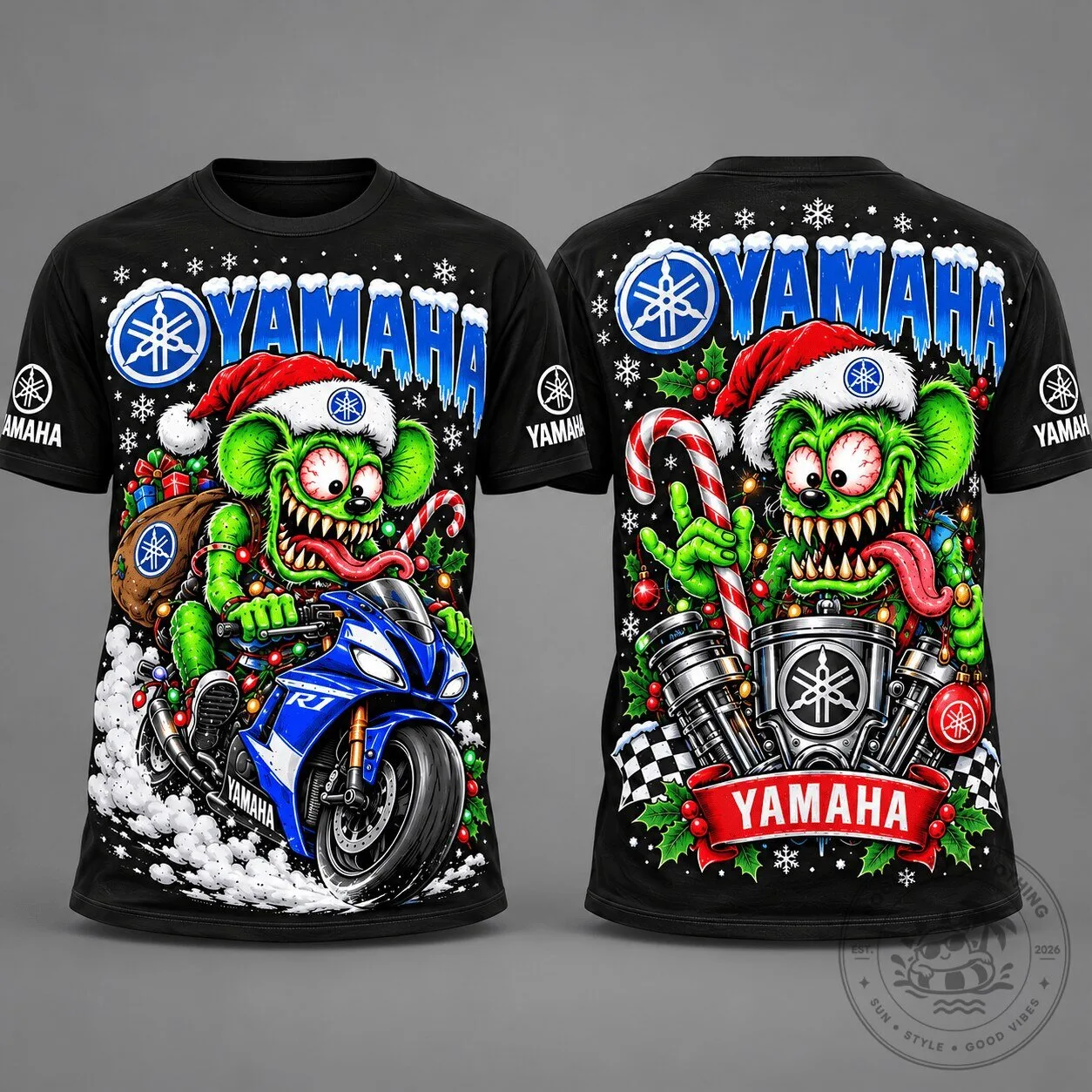 Yamaha Christmas Racing Motorcycle Monster T-Shirt