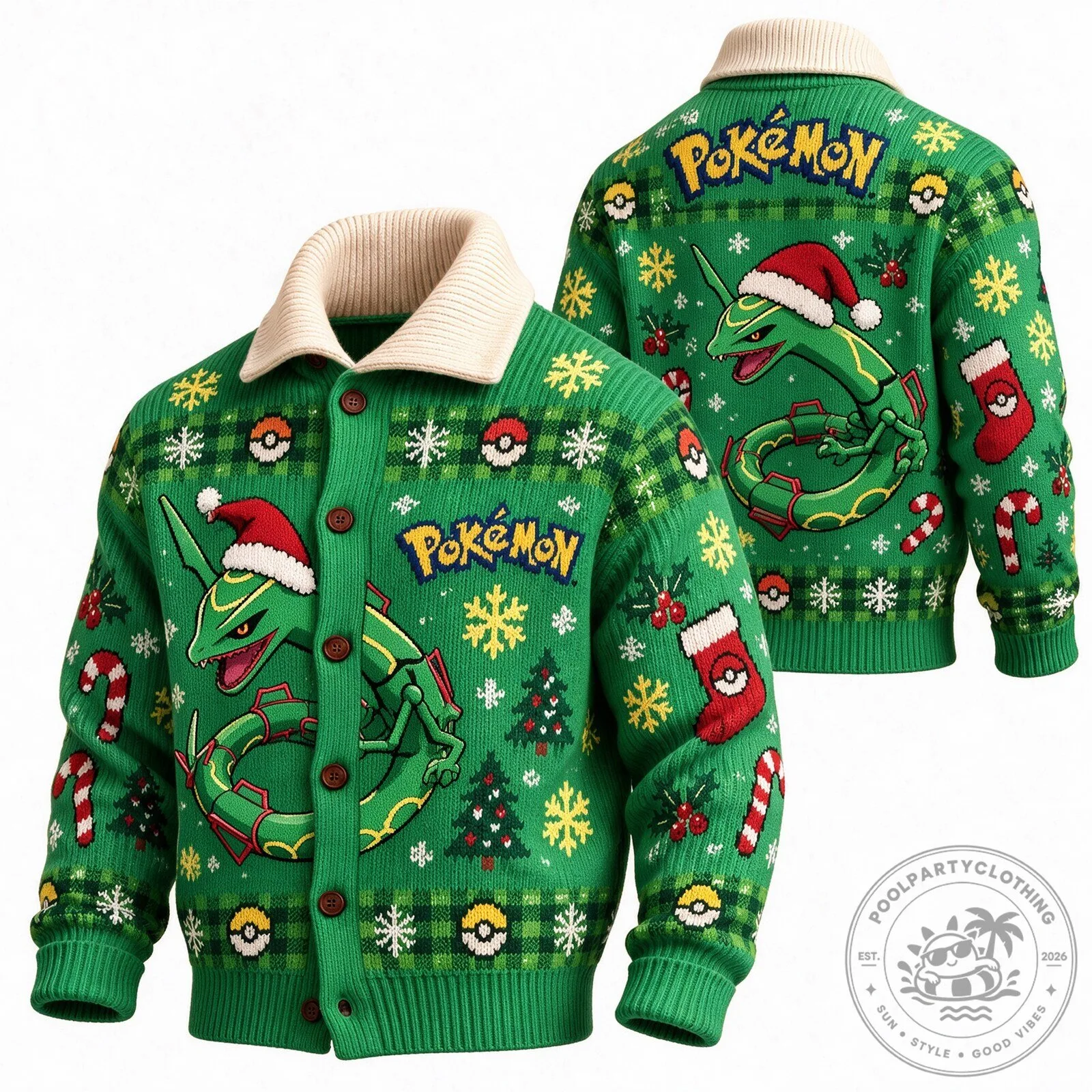 Pokemon Rayquaza Christmas Holiday Ugly Sweater Cardigan