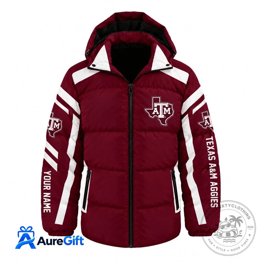 Texas A&M Aggies NCAA Custom Name Maroon Puffer Jacket