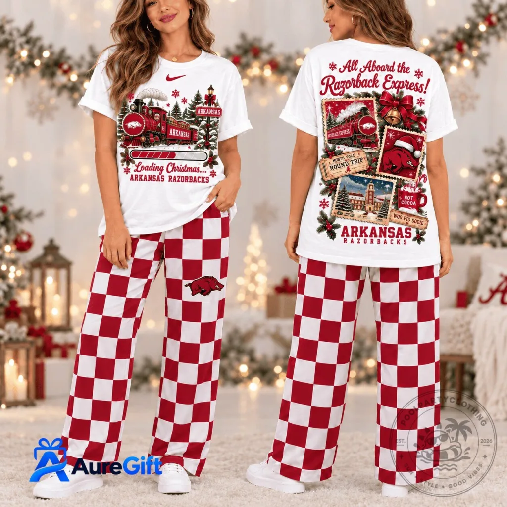 Arkansas Razorbacks Christmas Express Train Holiday Pajamas Set Arkansas Razorbacks Christmas Express Train Holiday Pajamas Set