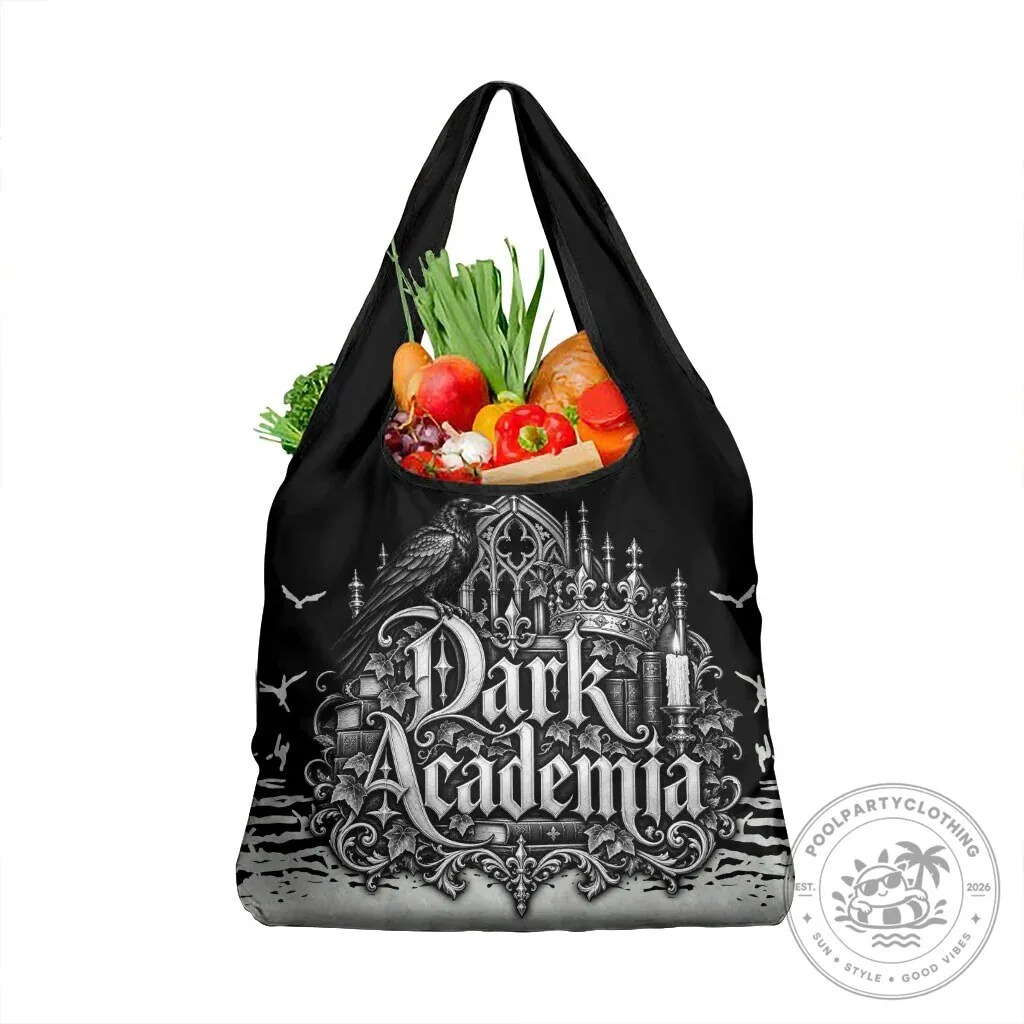 Dark Academia Raven Gothic Literature Vintage Bookish Aesthetic Reusable Grocery Bag