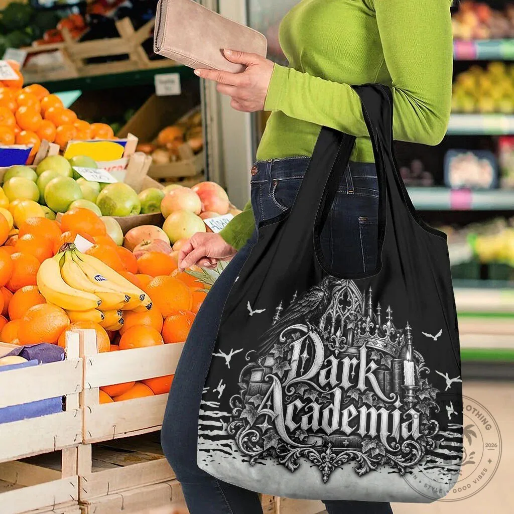 Dark Academia Raven Gothic Literature Vintage Bookish Aesthetic Reusable Grocery Bag 14 Dark Academia Raven Gothic Literature Vintage Bookish Aesthetic Reusable Grocery Bag