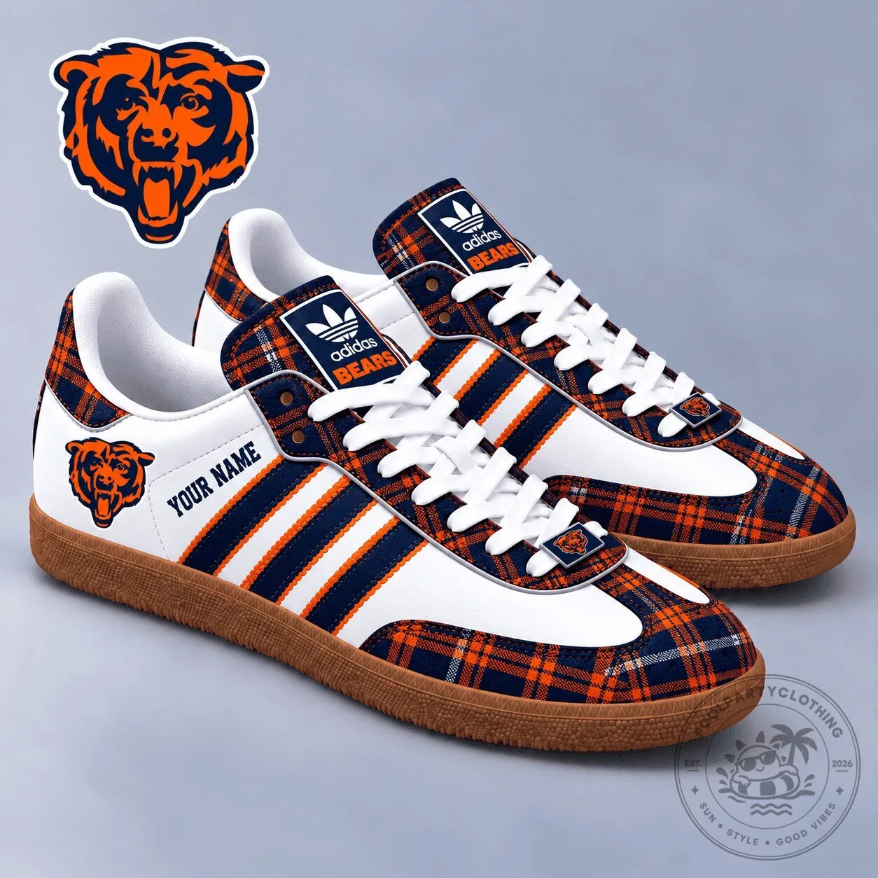 Chicago Bears NFL Plaid Pattern Custom Name Samba Shoes