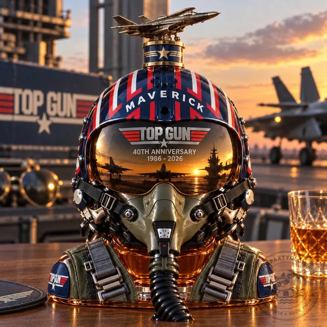 Top Gun Maverick 40th Anniversary Pilot Helmet Whiskey Decanter Set 2 Top Gun Maverick 40th Anniversary Pilot Helmet Whiskey Decanter Set
