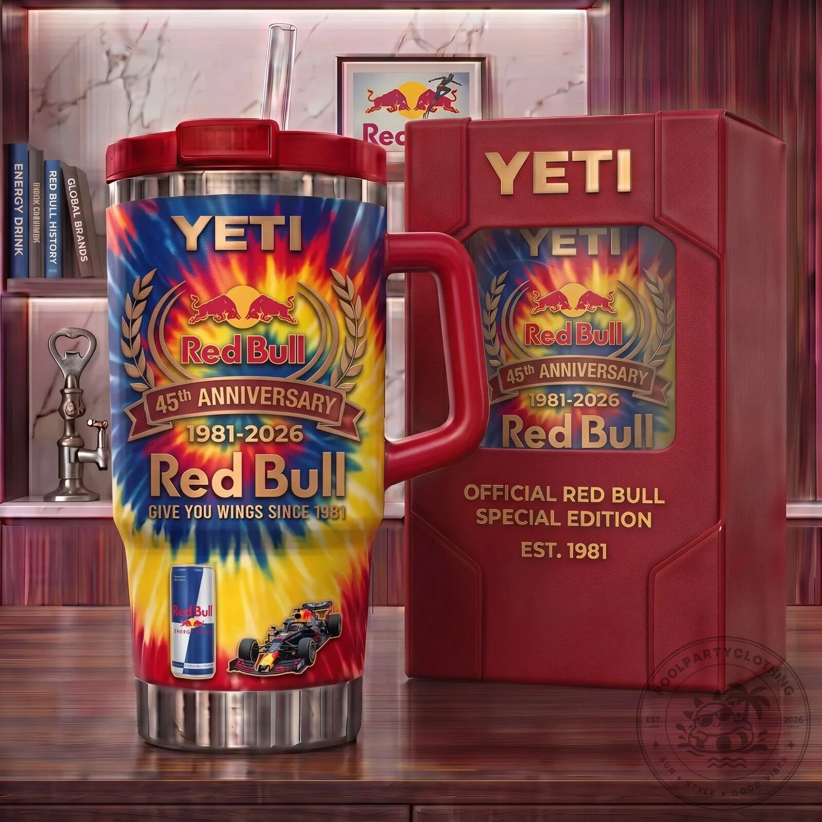 Red Bull 45th Anniversary Tie Dye Insulated Stainless Steel Tumbler with Handle 2 Red Bull 45th Anniversary Tie Dye Insulated Stainless Steel Tumbler with Handle