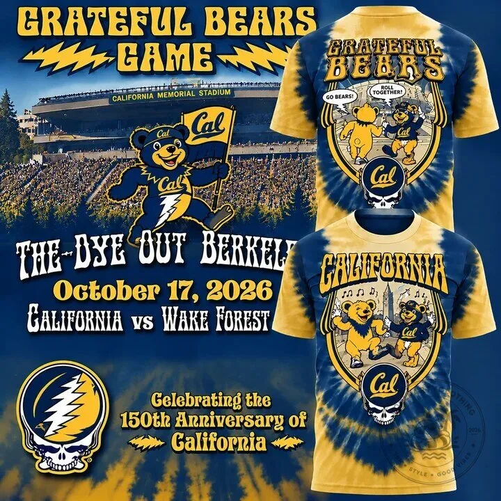 Grateful Dead Bears California Golden Bears Tie-Dye Football Game T-Shirt