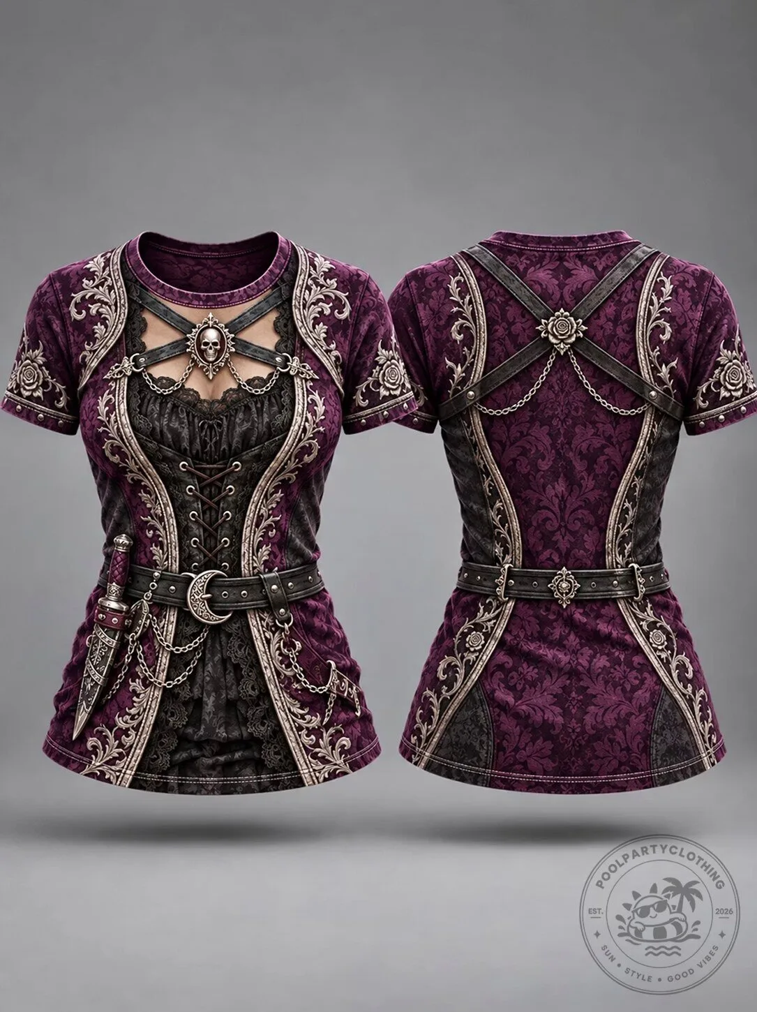 Renaissance Steampunk Costume T-Shirt for Women with Vintage Pirate Art Graphic