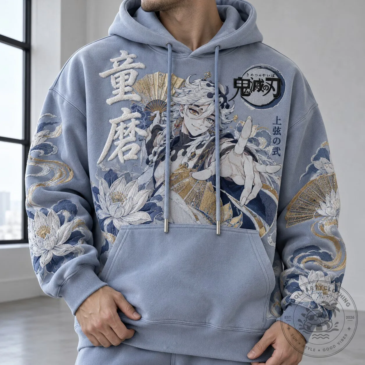 Demon Slayer Douma Embroidered Anime Graphic Hoodie