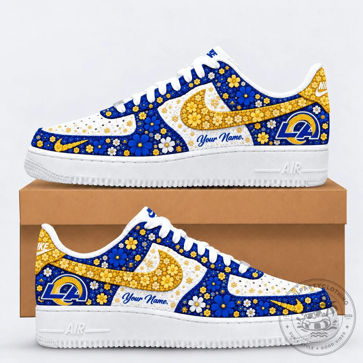 Los Angeles Rams Floral Heritage Custom Name Nike Air Force 1 Shoes