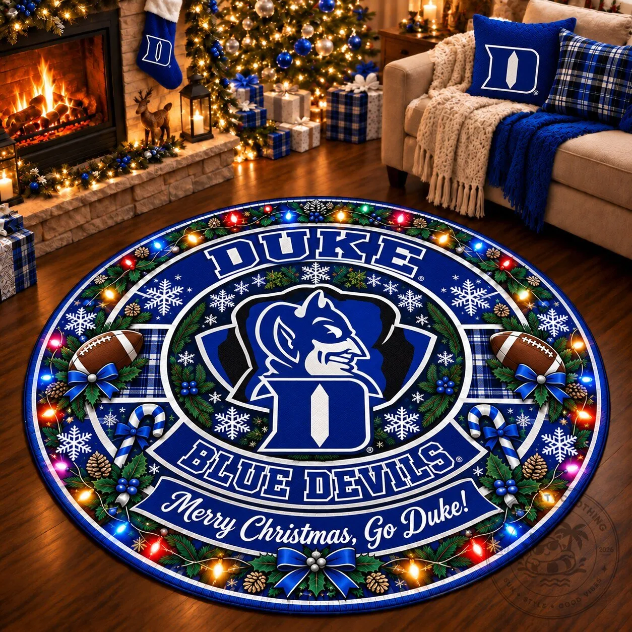 Duke Blue Devils Christmas Round Rug - Merry Christmas Holiday Decor