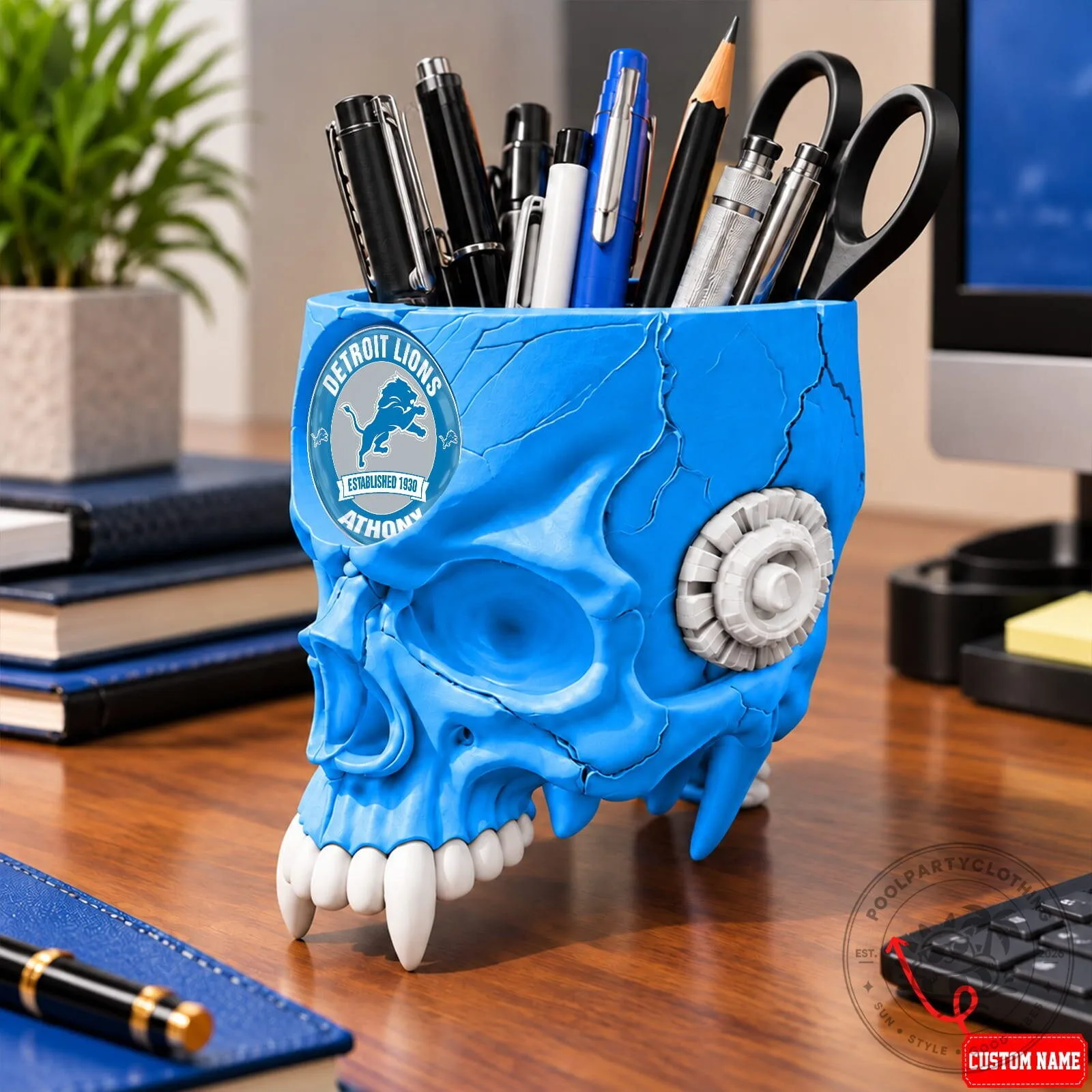 Detroit Lions NFL Football Team Skull Pen Holder Desk Organizer 6 Detroit Lions NFL Football Team Skull Pen Holder Desk Organizer