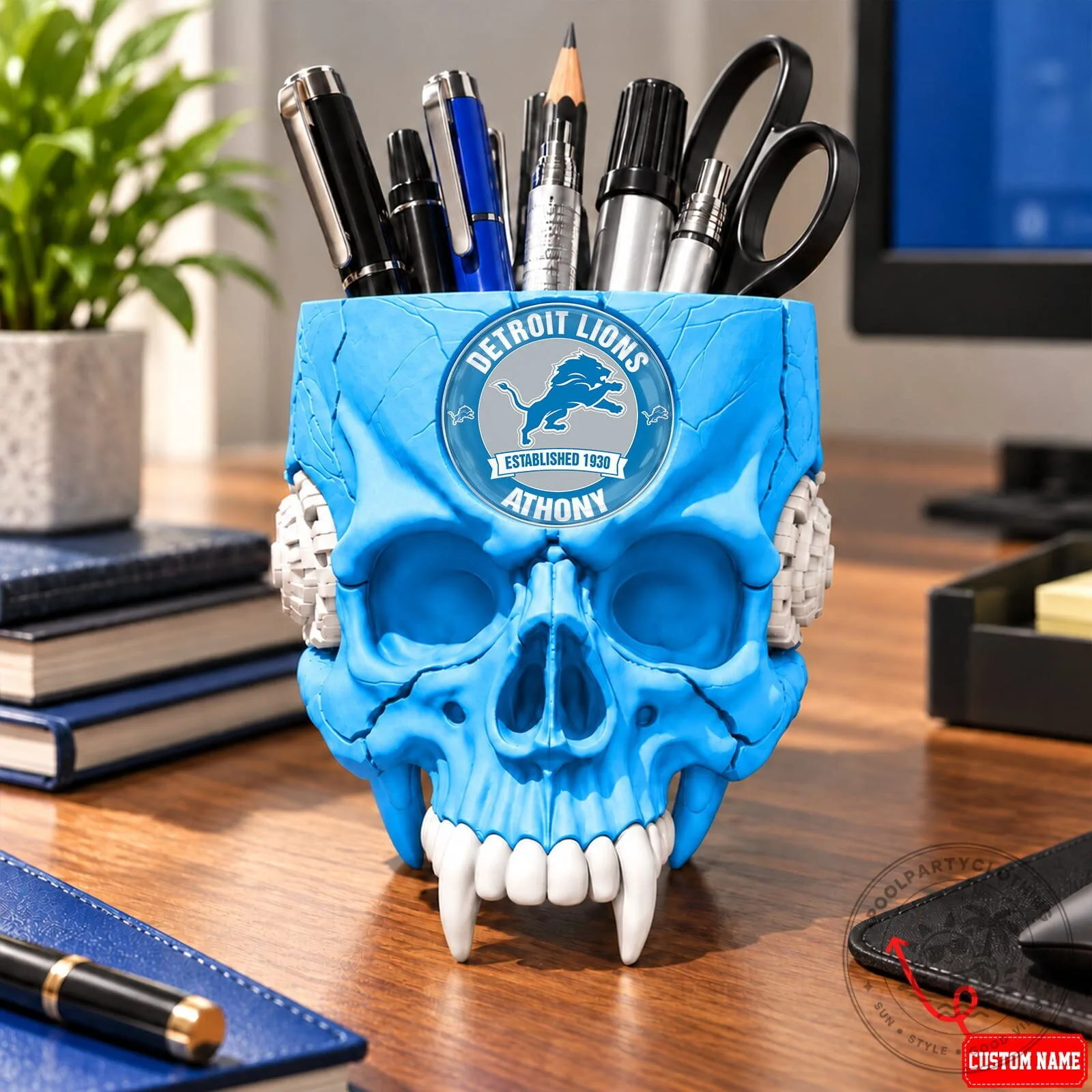 Detroit Lions NFL Football Team Skull Pen Holder Desk Organizer 7 Detroit Lions NFL Football Team Skull Pen Holder Desk Organizer