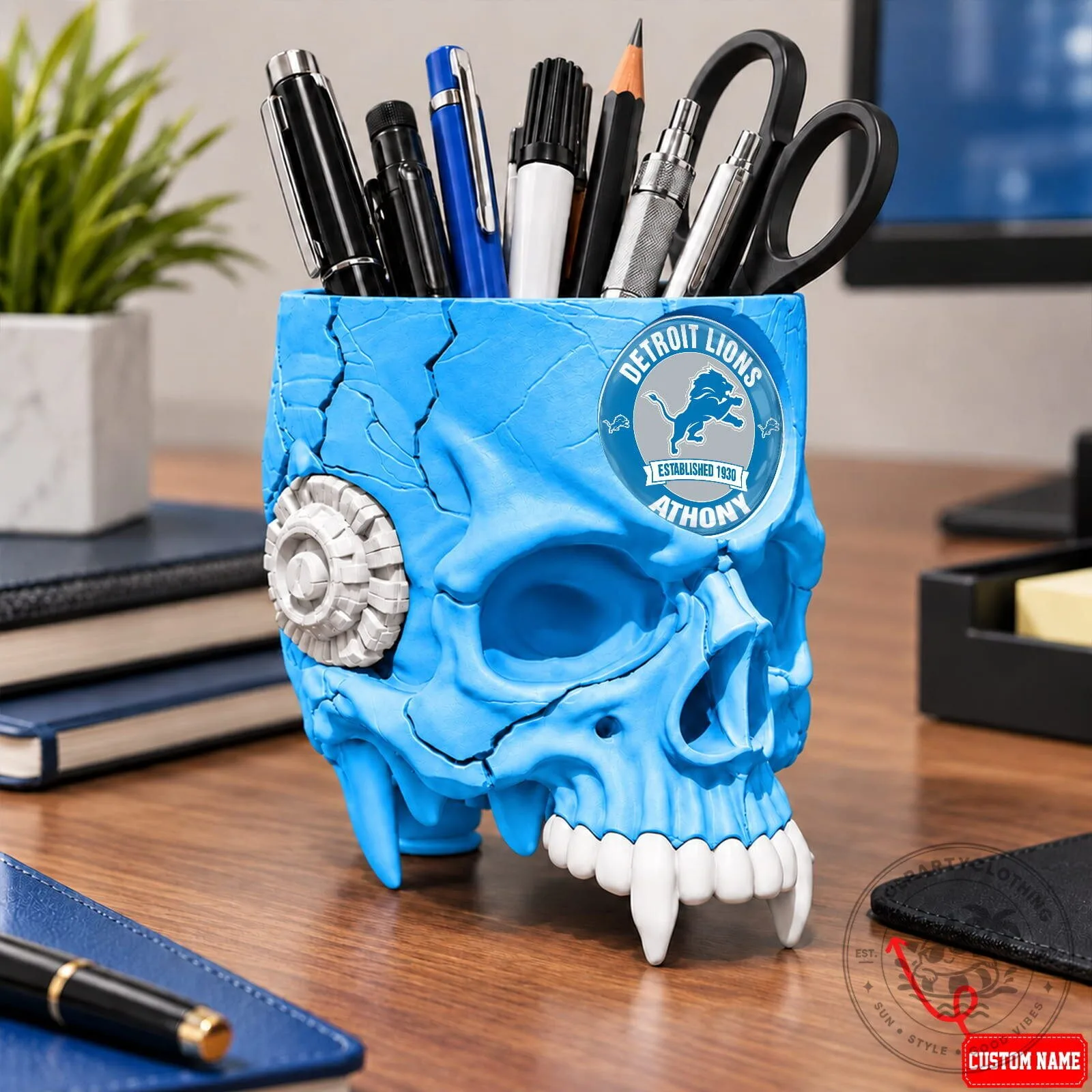 Detroit Lions NFL Football Team Skull Pen Holder Desk Organizer 8 Detroit Lions NFL Football Team Skull Pen Holder Desk Organizer