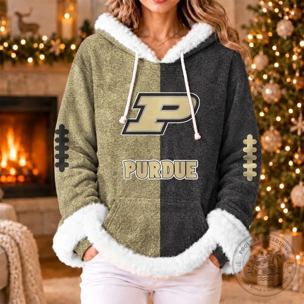 Purdue Football Women’s Fleece Hoodie with Faux Fur Trim