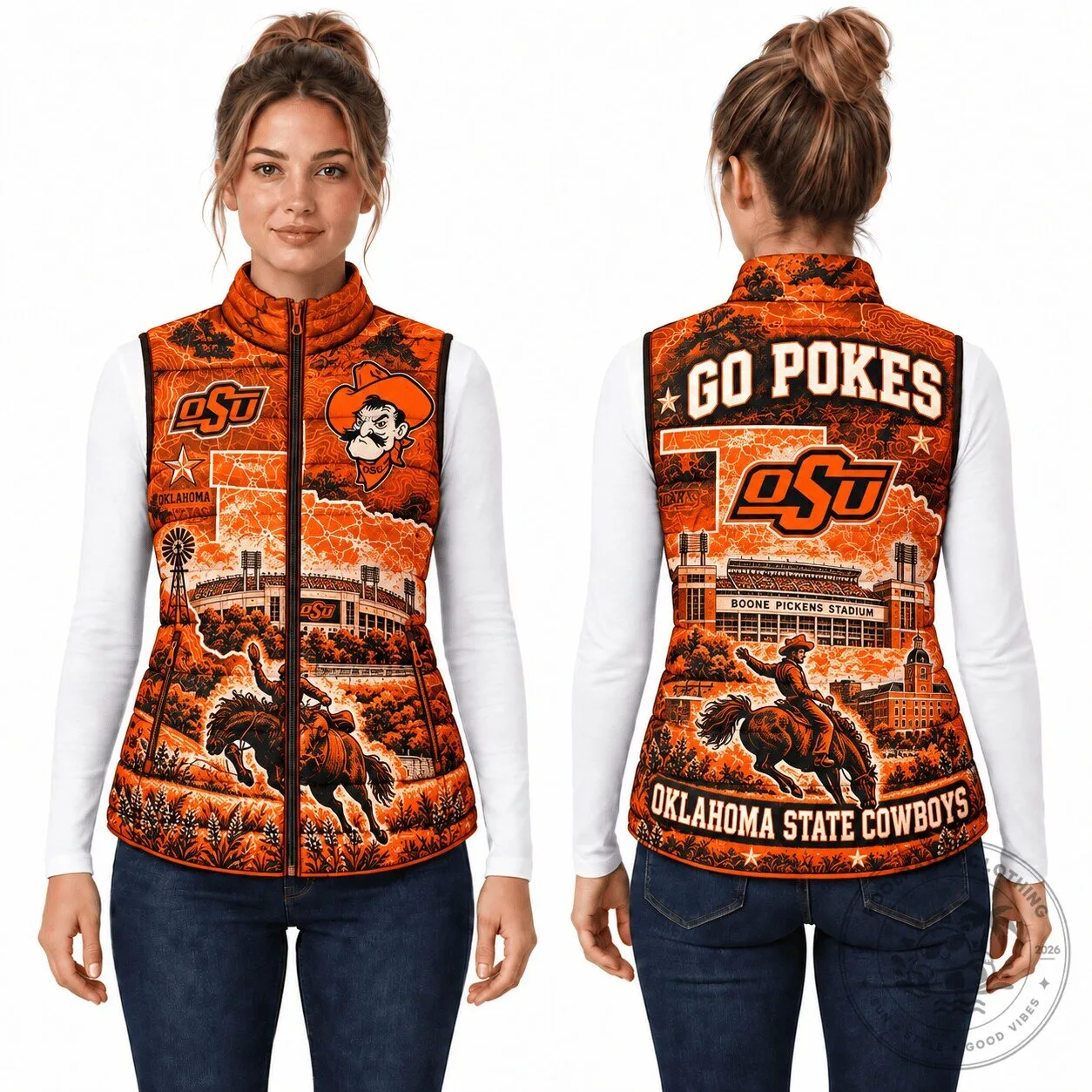 Oklahoma State Cowboys Go Pokes Boone Pickens Stadium Puffer Vest