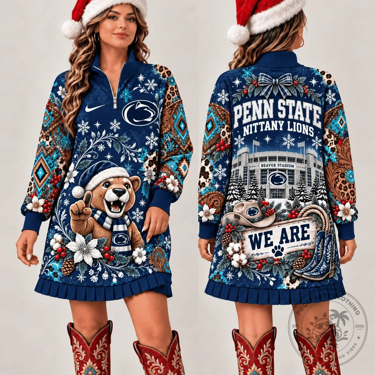 Penn State Nittany Lions Christmas Bear Mascot Beaver Stadium Sweatshirt Dress