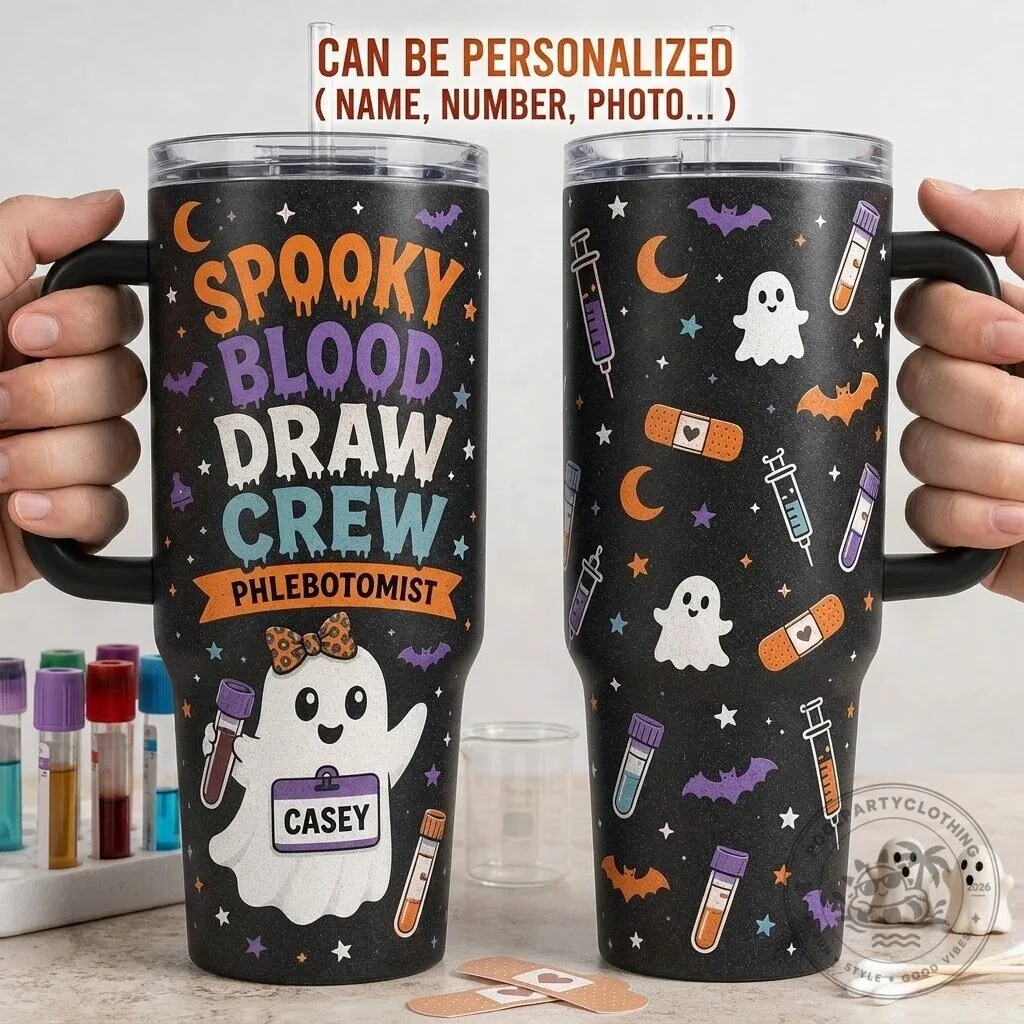 Spooky Blood Draw Crew Phlebotomist Halloween Personalized Tumbler with Handle 5 Spooky Blood Draw Crew Phlebotomist Halloween Personalized Tumbler with Handle