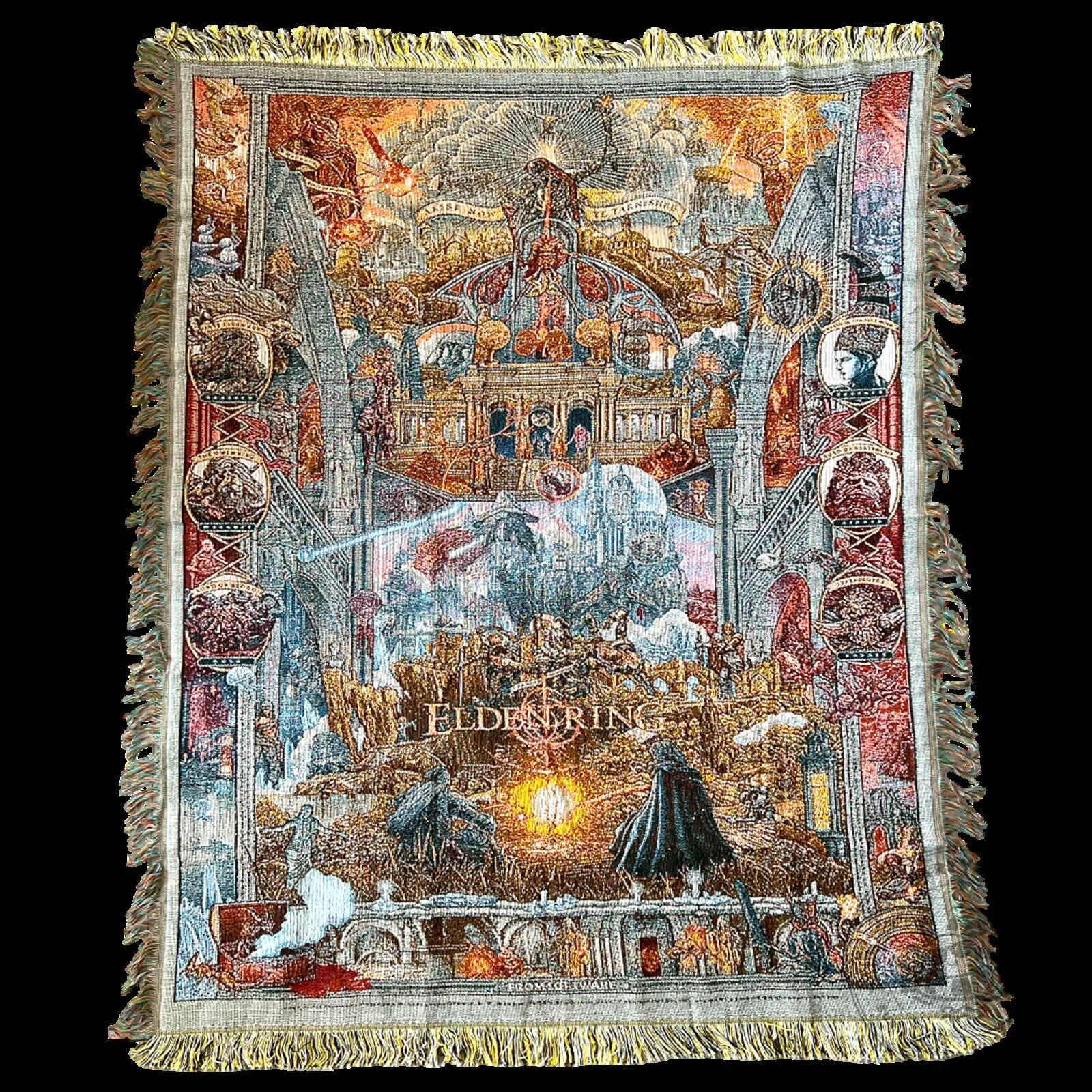 Elden Ring Video Game Fantasy Art Vintage Woven Throw Blanket with Fringes