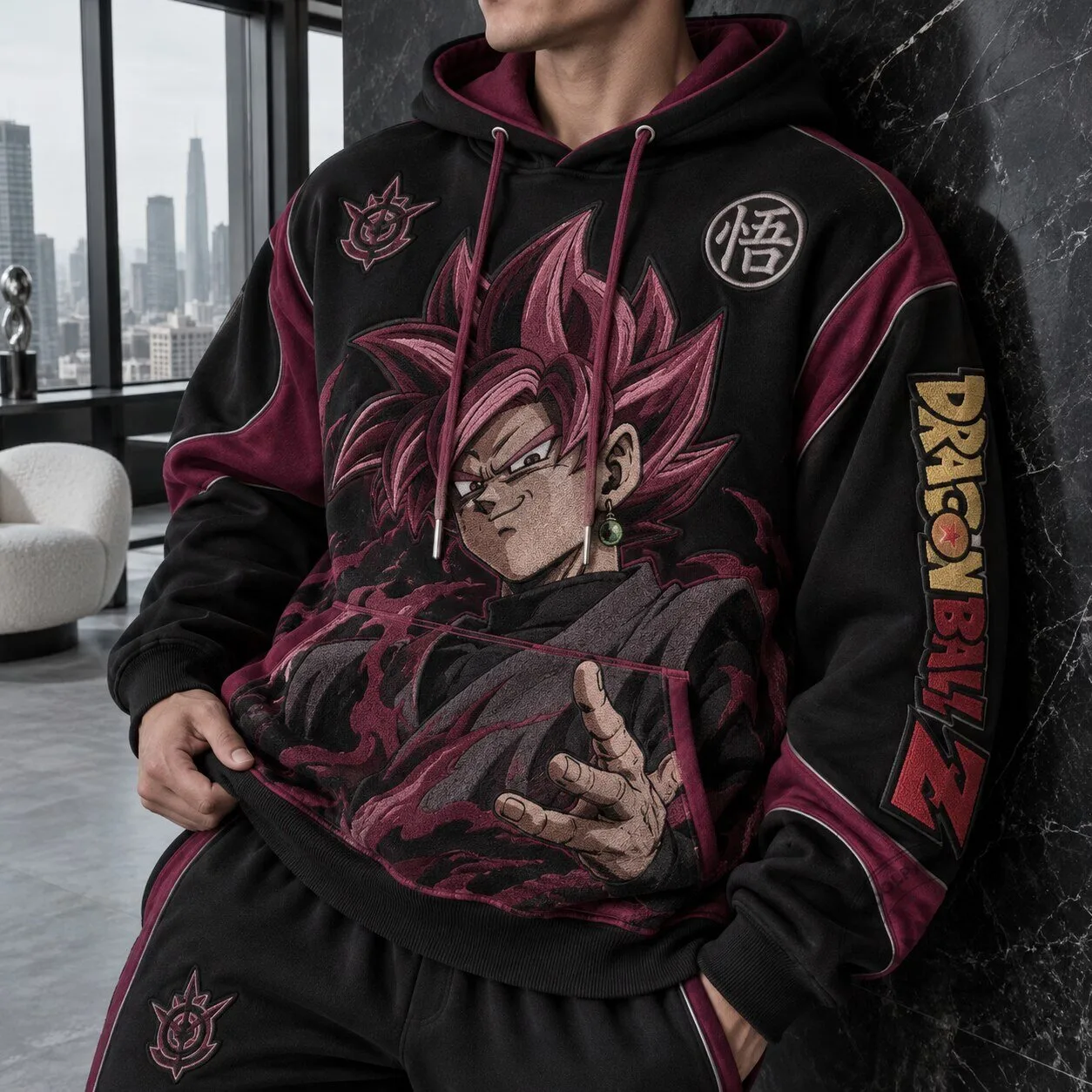 Dragon Ball Super Goku Black Rose Super Saiyan God Embroidered Hoodie