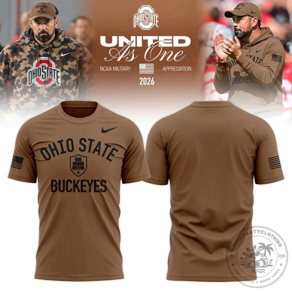 Ohio State Buckeyes Military Appreciation United As One Brown T-Shirt Ohio State Buckeyes Military Appreciation United As One Brown T-Shirt