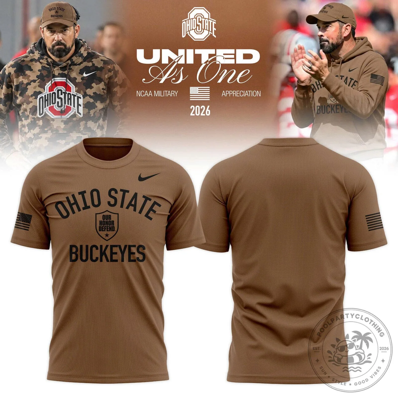 Ohio State Buckeyes Military Appreciation United As One Brown T-Shirt