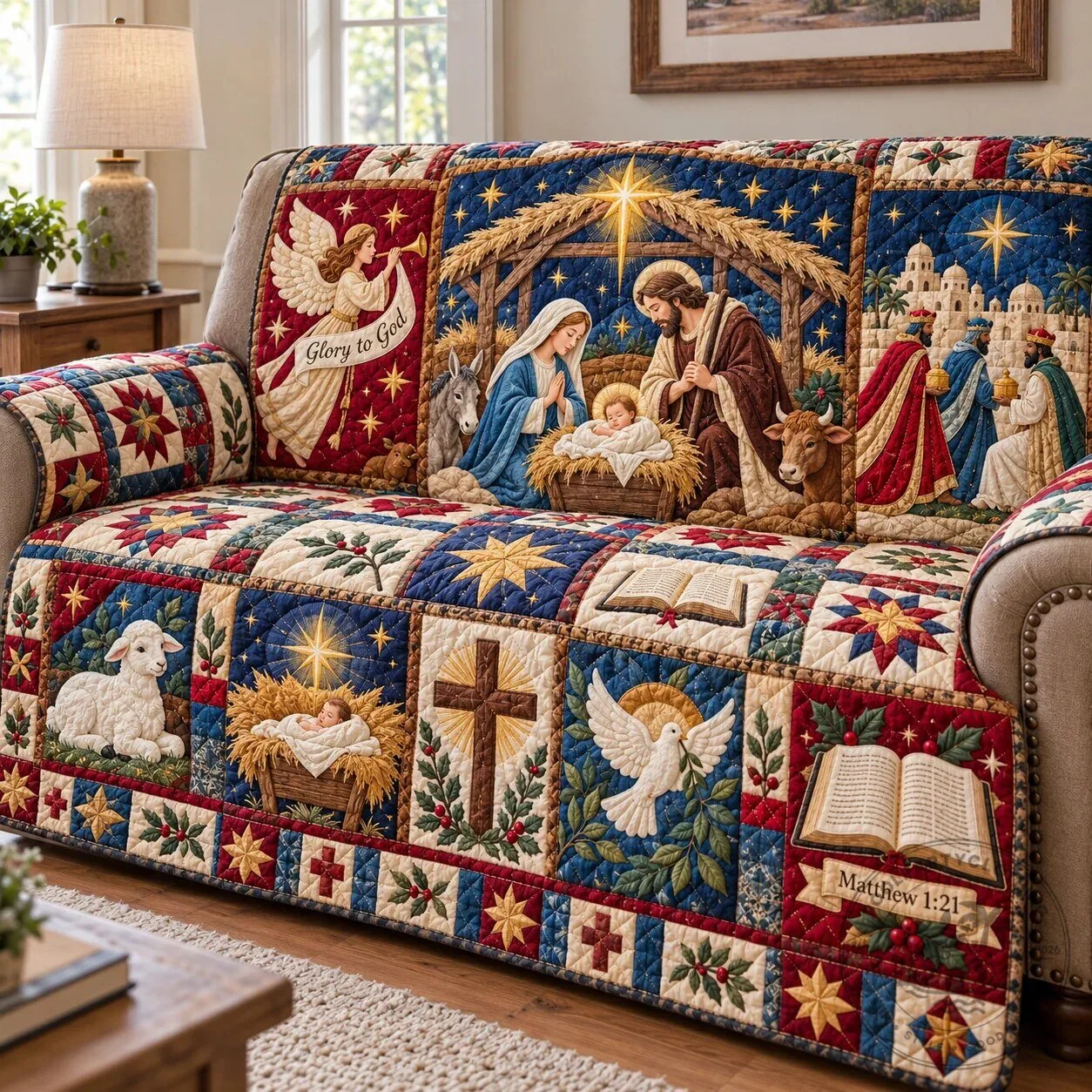Nativity Holy Manger Quilted Sofa Cover 10 Nativity Holy Manger Quilted Sofa Cover