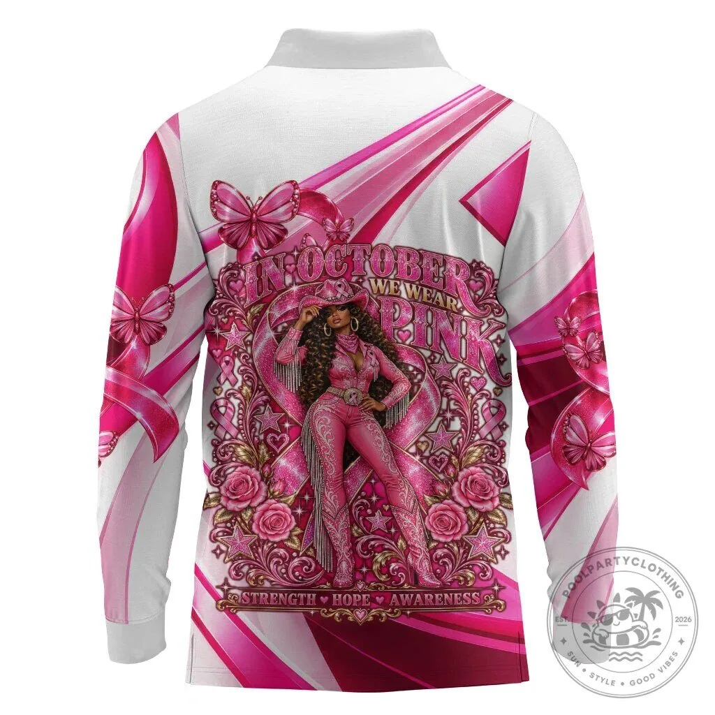 Western Wear Breast Cancer Awareness Pink Cowgirl Long Sleeve Polo Shirt 9 Western Wear Breast Cancer Awareness Pink Cowgirl Long Sleeve Polo Shirt