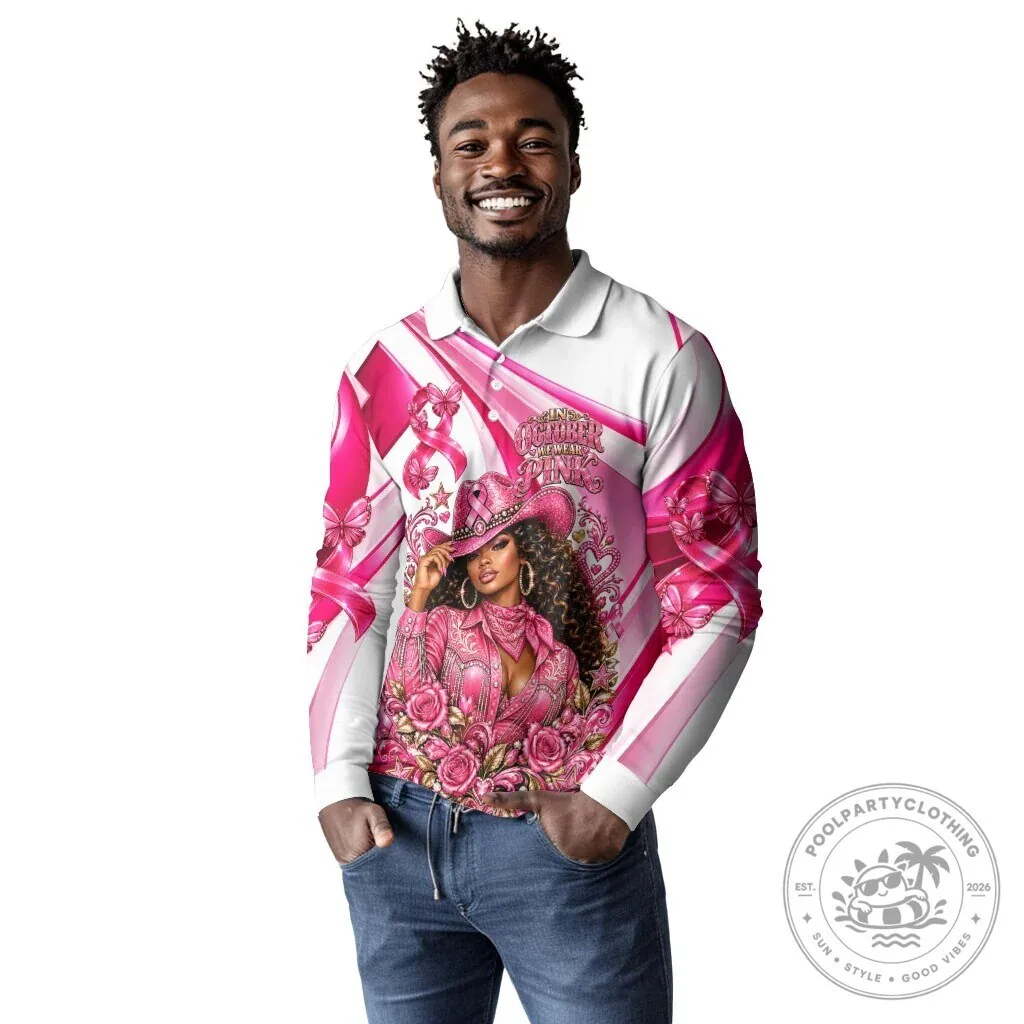 Western Wear Breast Cancer Awareness Pink Cowgirl Long Sleeve Polo Shirt 10 Western Wear Breast Cancer Awareness Pink Cowgirl Long Sleeve Polo Shirt