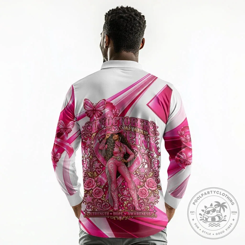 Western Wear Breast Cancer Awareness Pink Cowgirl Long Sleeve Polo Shirt 11 Western Wear Breast Cancer Awareness Pink Cowgirl Long Sleeve Polo Shirt