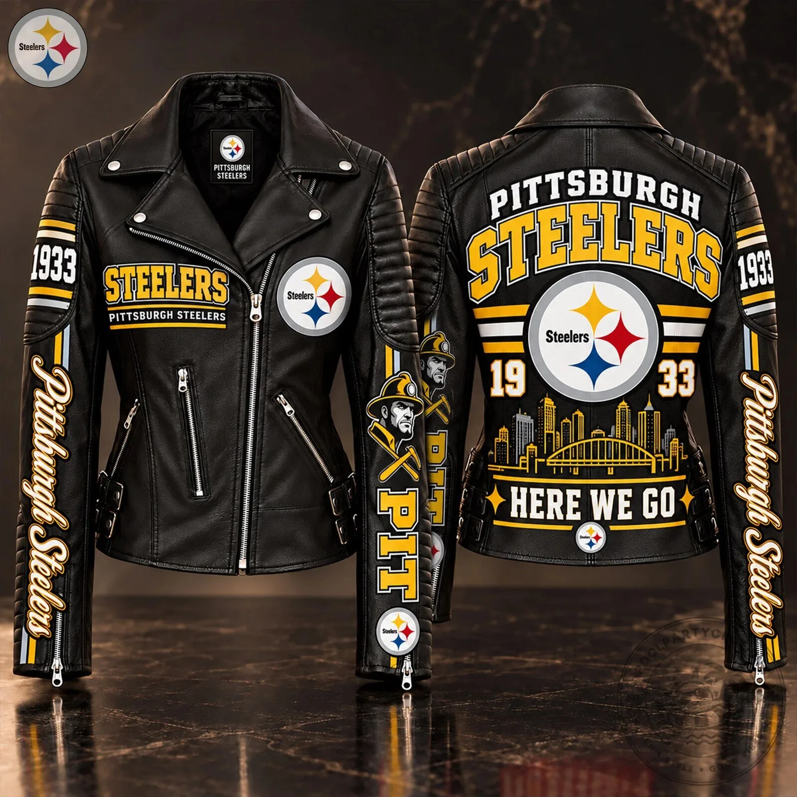 Pittsburgh Steelers Women's Leather Moto Jacket NFL Football Fan Apparel 2 Pittsburgh Steelers Women's Leather Moto Jacket NFL Football Fan Apparel