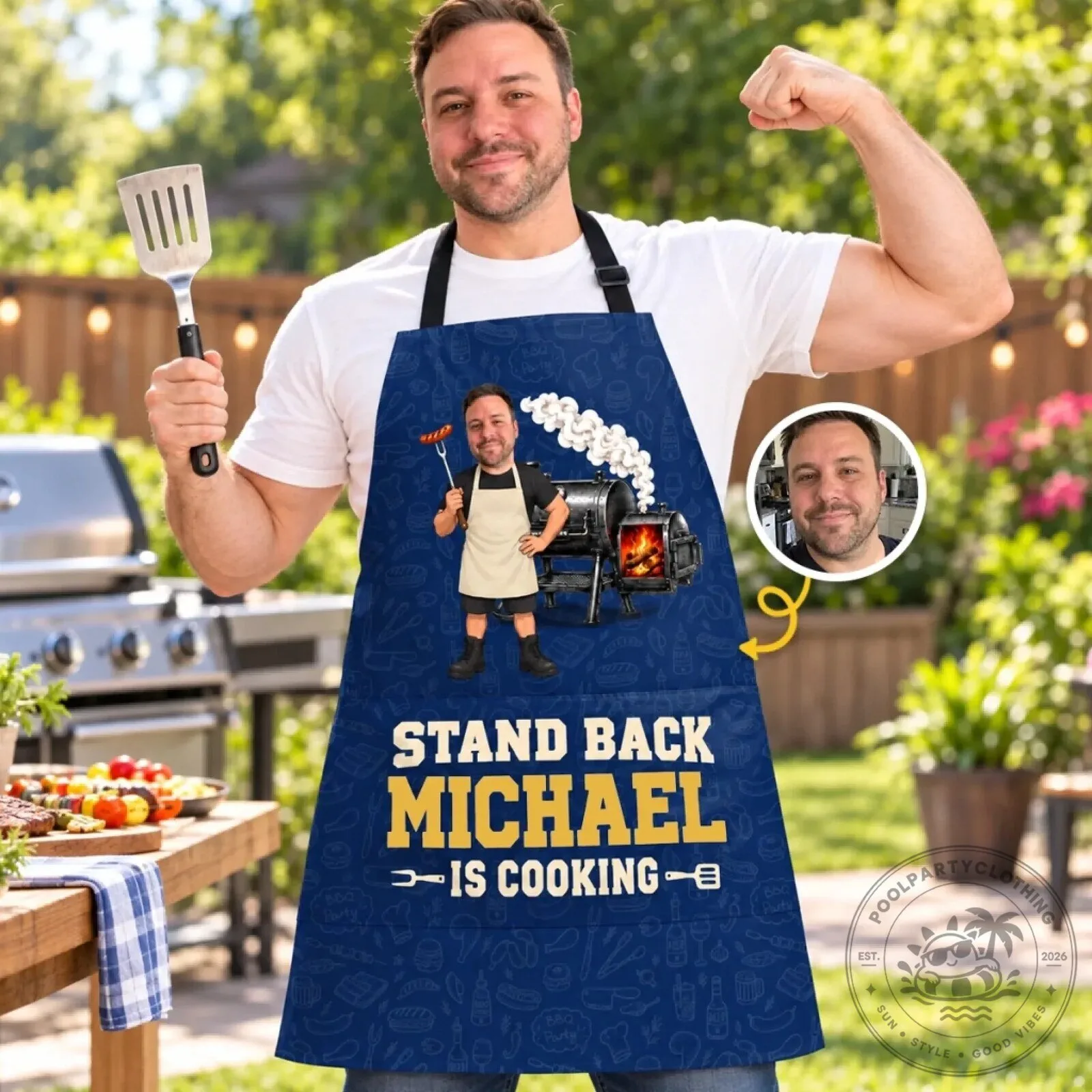Personalized Barbecue Grill Master Apron with Custom Photo Cartoon