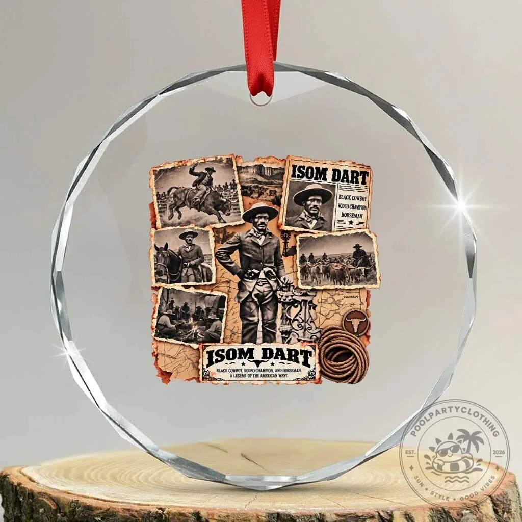 Isom Dart Black Cowboy Rodeo Champion Horseman Crystal Glass Ornament