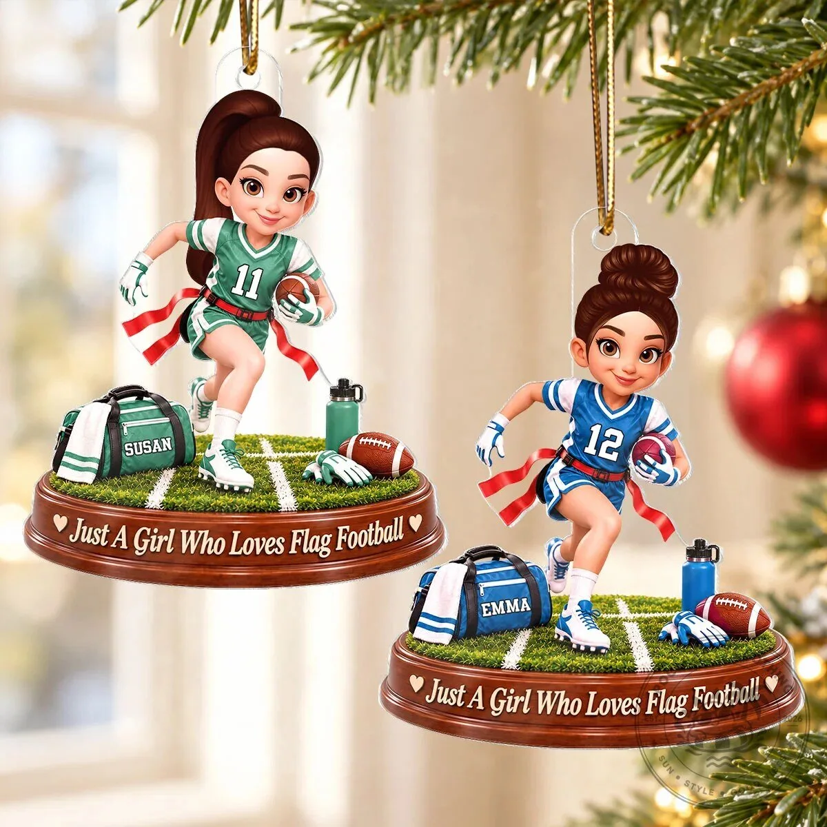 Personalized Flag Football Girl Christmas Tree Ornament Gift for Daughter