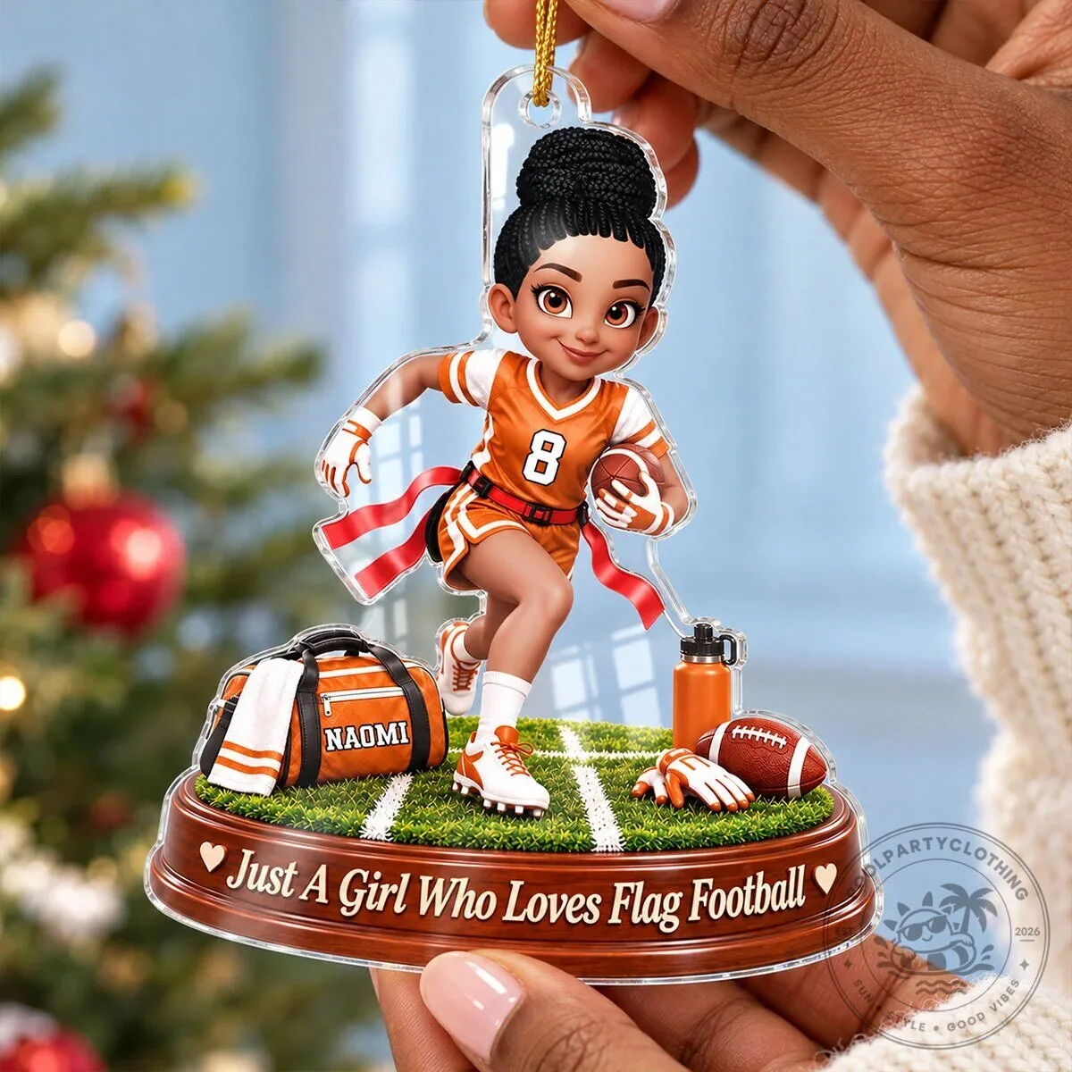 Personalized Flag Football Girl Christmas Tree Ornament Gift for Daughter 18 Personalized Flag Football Girl Christmas Tree Ornament Gift for Daughter