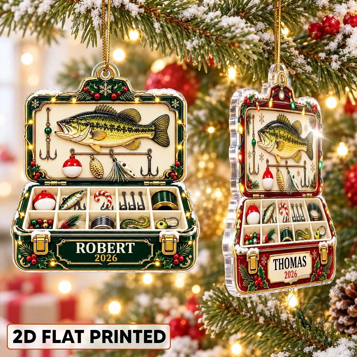 Personalized Fishing Tackle Box Christmas Tree Ornament with Bass Fish Design 15 Personalized Fishing Tackle Box Christmas Tree Ornament with Bass Fish Design