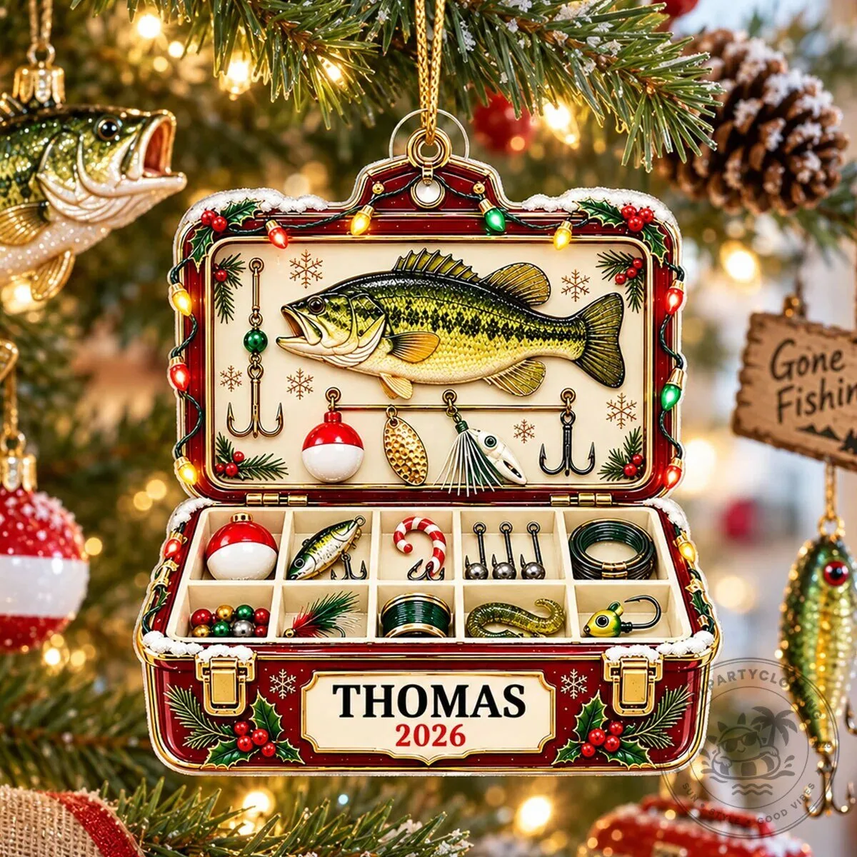 Personalized Fishing Tackle Box Christmas Tree Ornament with Bass Fish Design 16 Personalized Fishing Tackle Box Christmas Tree Ornament with Bass Fish Design