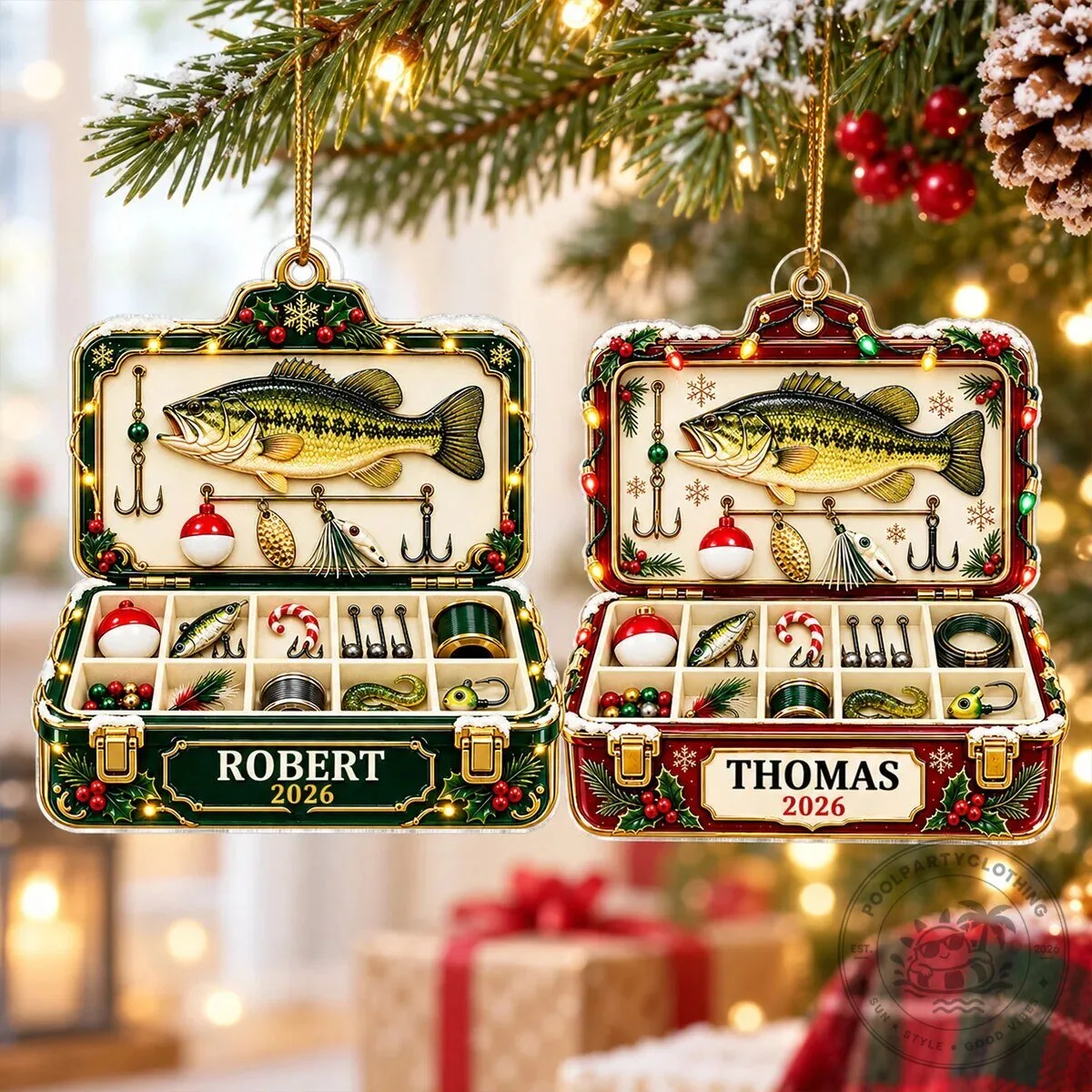 Personalized Fishing Tackle Box Christmas Tree Ornament with Bass Fish Design 20 Personalized Fishing Tackle Box Christmas Tree Ornament with Bass Fish Design