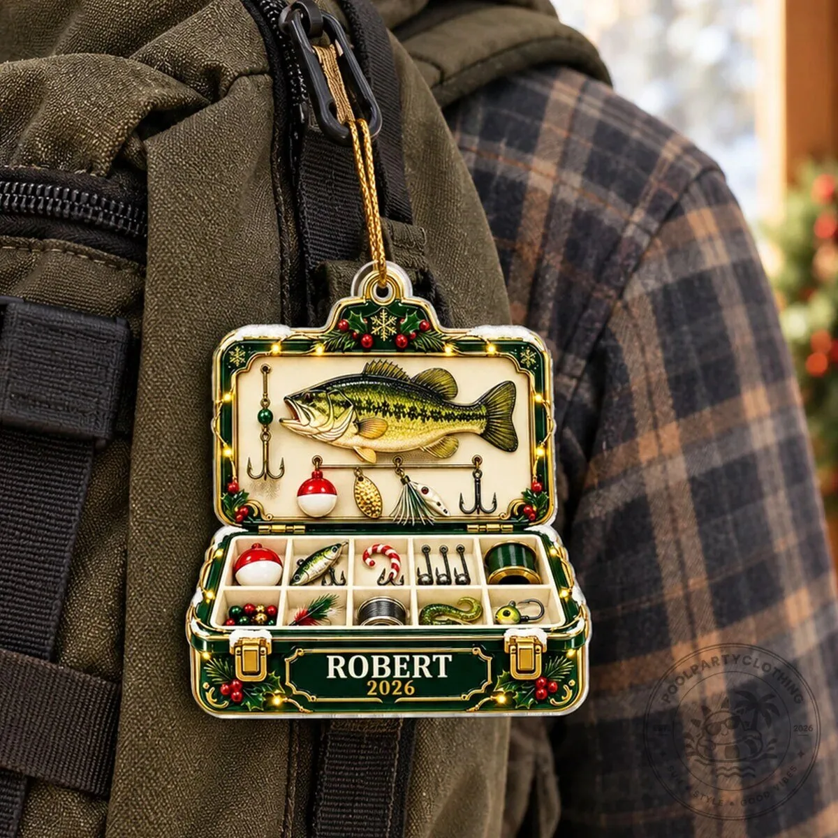 Personalized Fishing Tackle Box Christmas Tree Ornament with Bass Fish Design 21 Personalized Fishing Tackle Box Christmas Tree Ornament with Bass Fish Design