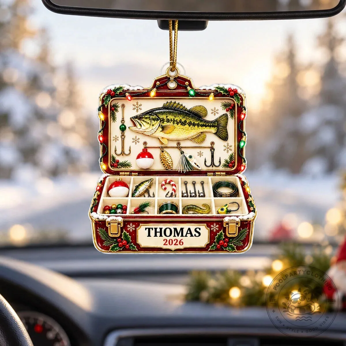 Personalized Fishing Tackle Box Christmas Tree Ornament with Bass Fish Design 22 Personalized Fishing Tackle Box Christmas Tree Ornament with Bass Fish Design