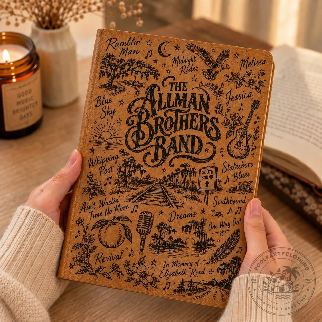 The Allman Brothers Band Vintage Southern Rock Music Leather Journal Notebook